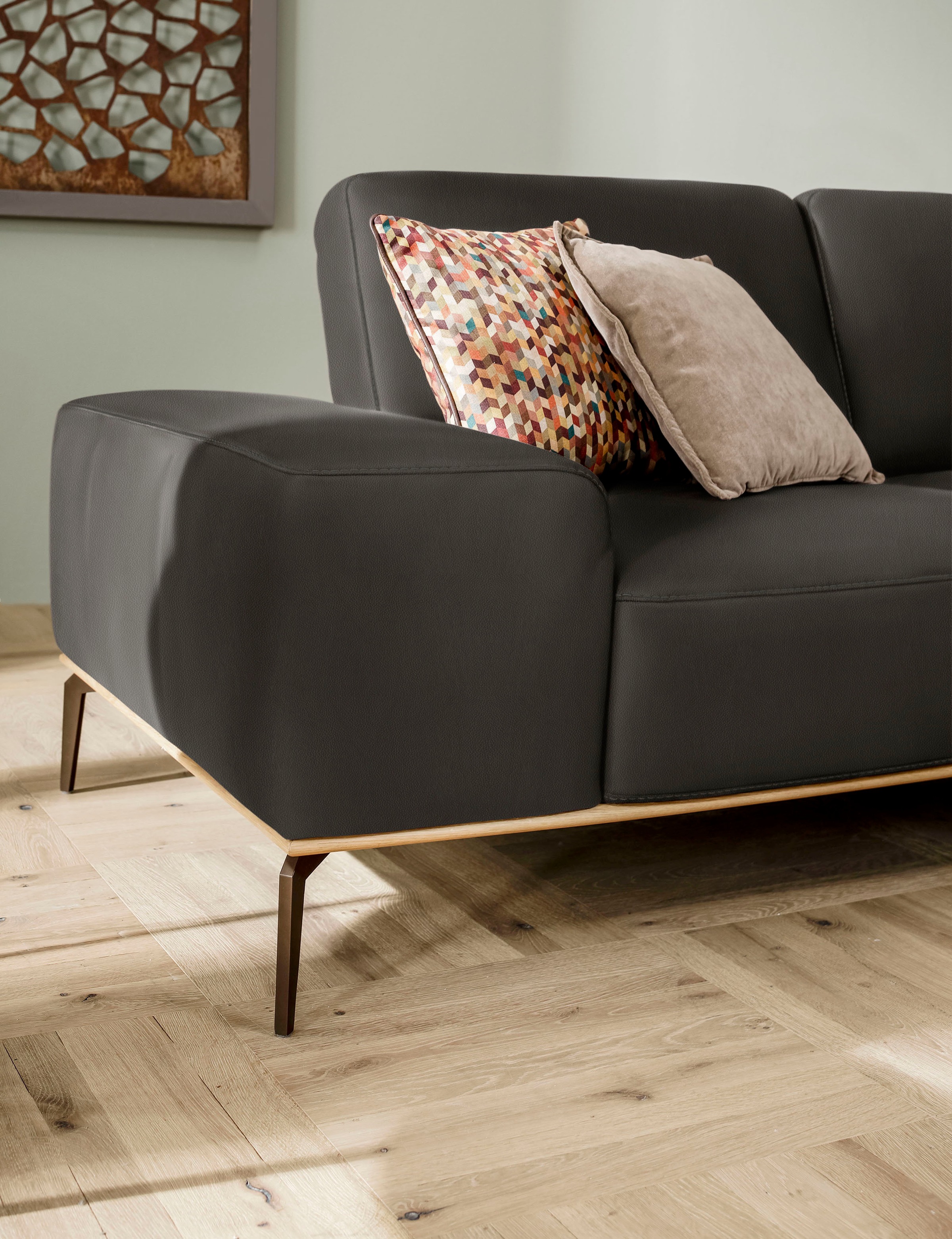 W.SCHILLIG Ecksofa »run, Designsofa mit tollem Sitzkomfort, L-Form«, mit Holzsockel, Füße in Bronze pulverbeschichtet, Breite 299 cm