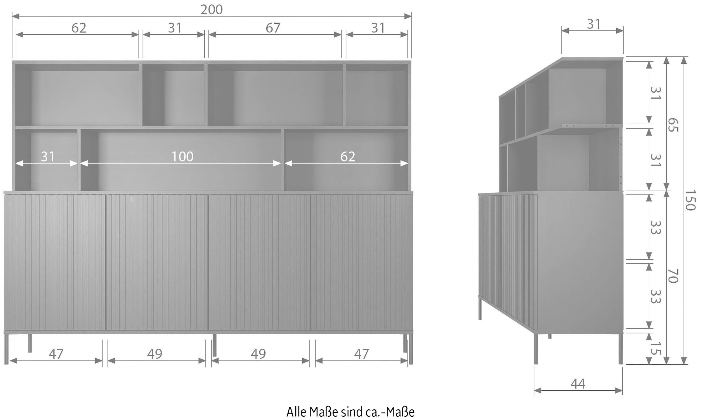WOOOD Buffet »New Gravure«, mit viel Stauraum, Breite 200 cm