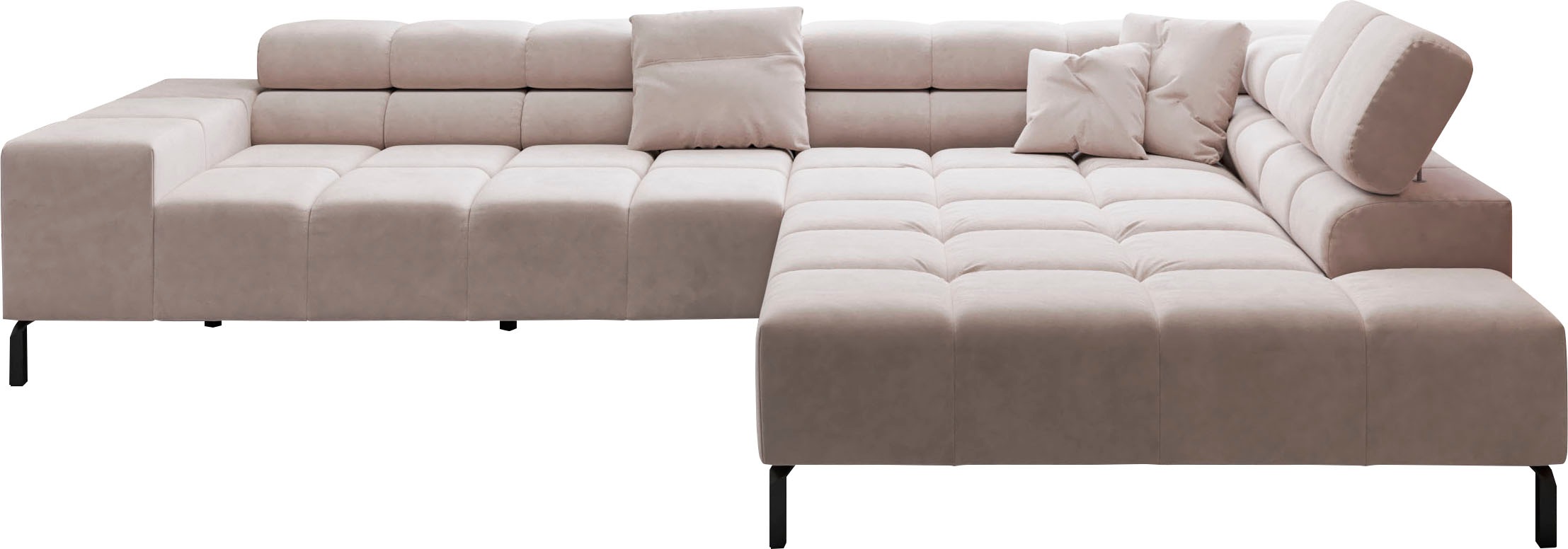 INOSIGN Ecksofa »Ancona New, wahlweise motorische Sitztiefenverstellung, auch in Cord«, feine Steppung, mit Kopfteilverstellung, 3 Zierkissen, L-Form