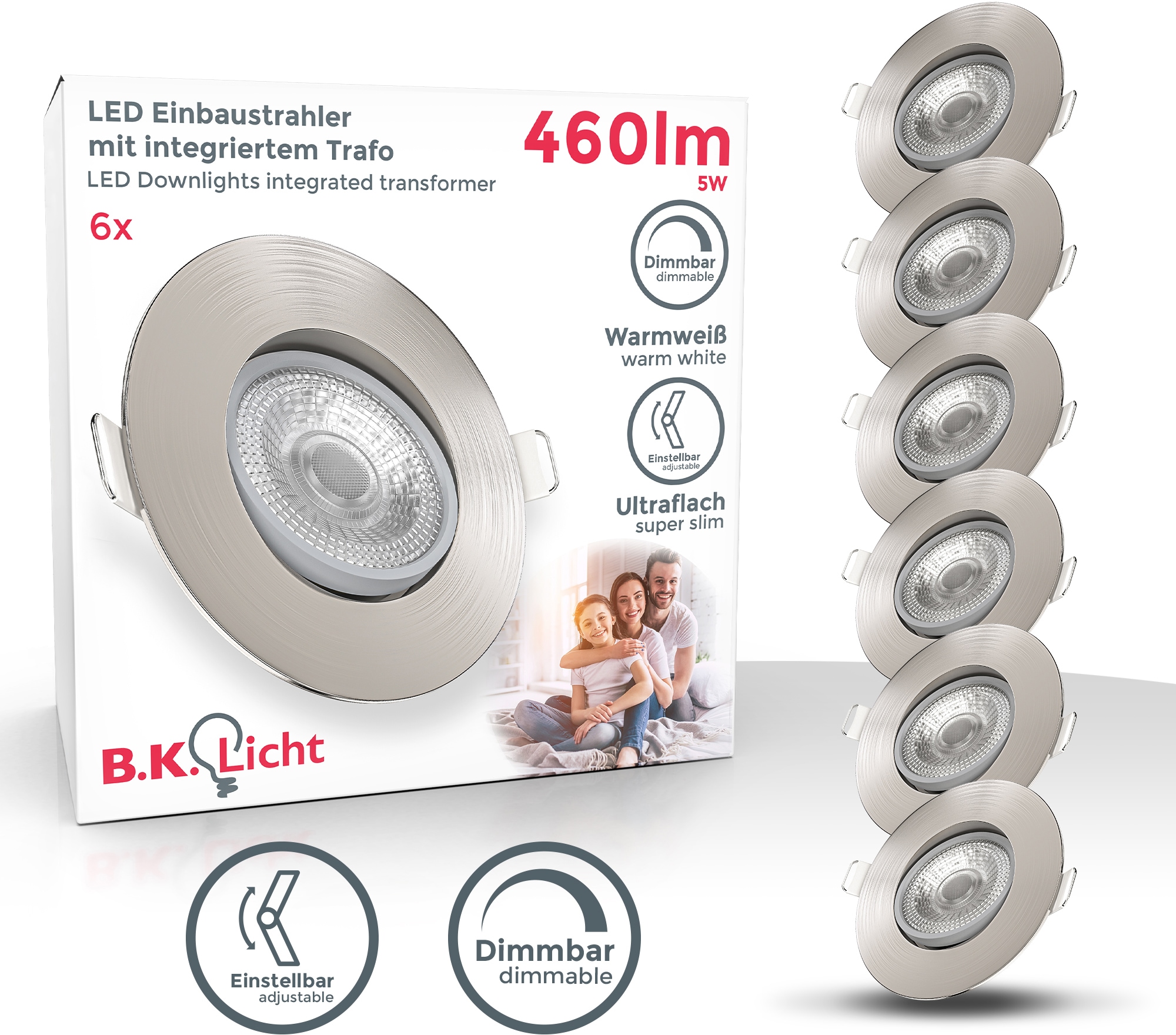 LED Einbaustrahler, 6er-Set, Schutzart IP23, LED-Leuchtmittel fest integriert