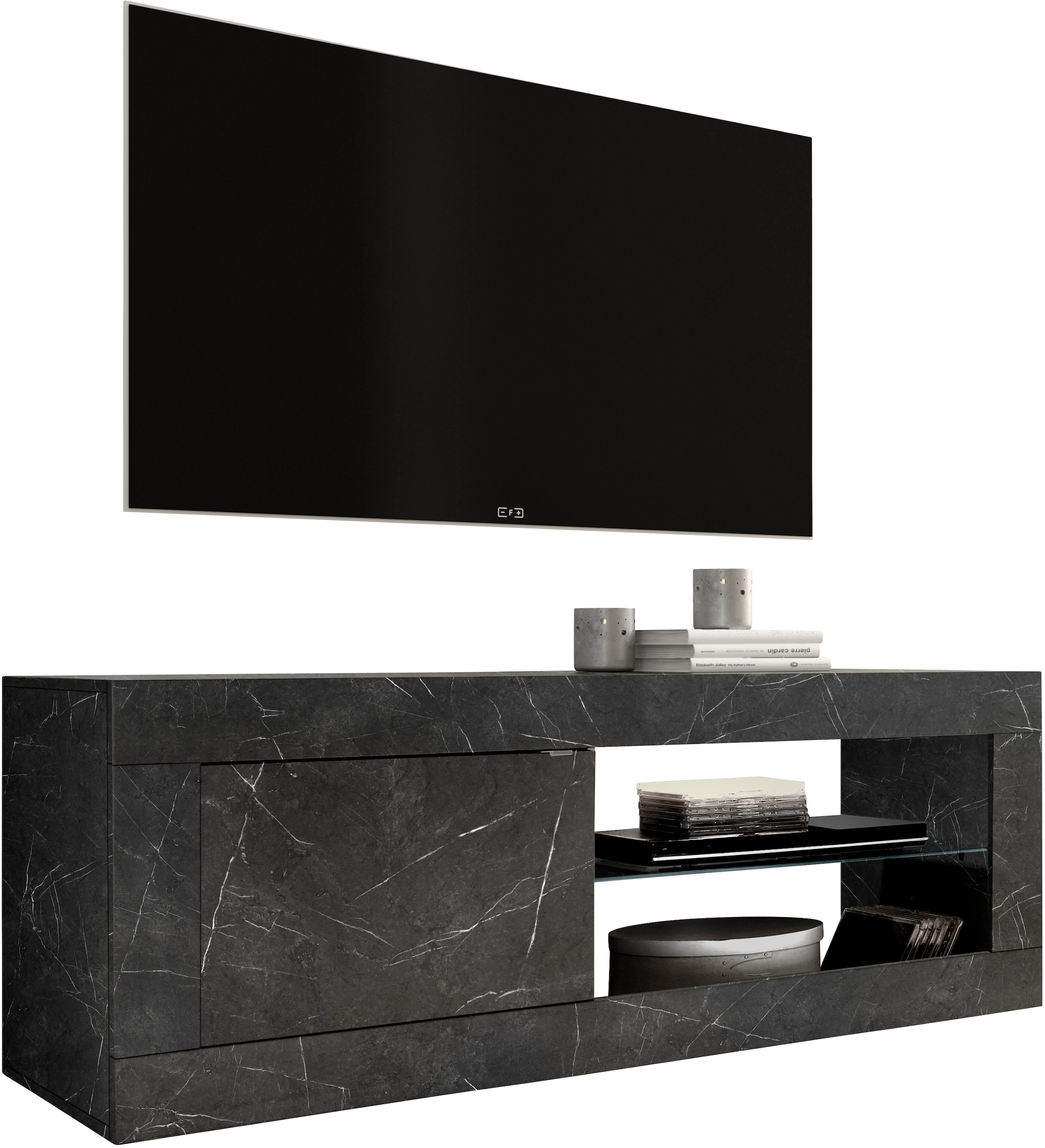 INOSIGN Lowboard »Basic Breite 140 cm, TV-Board 1 Tür, 2 offene Fächer (Glasboden),«, TV-Kommode, Metallgriff, moderne Rahmenoptik, Farbauswahl