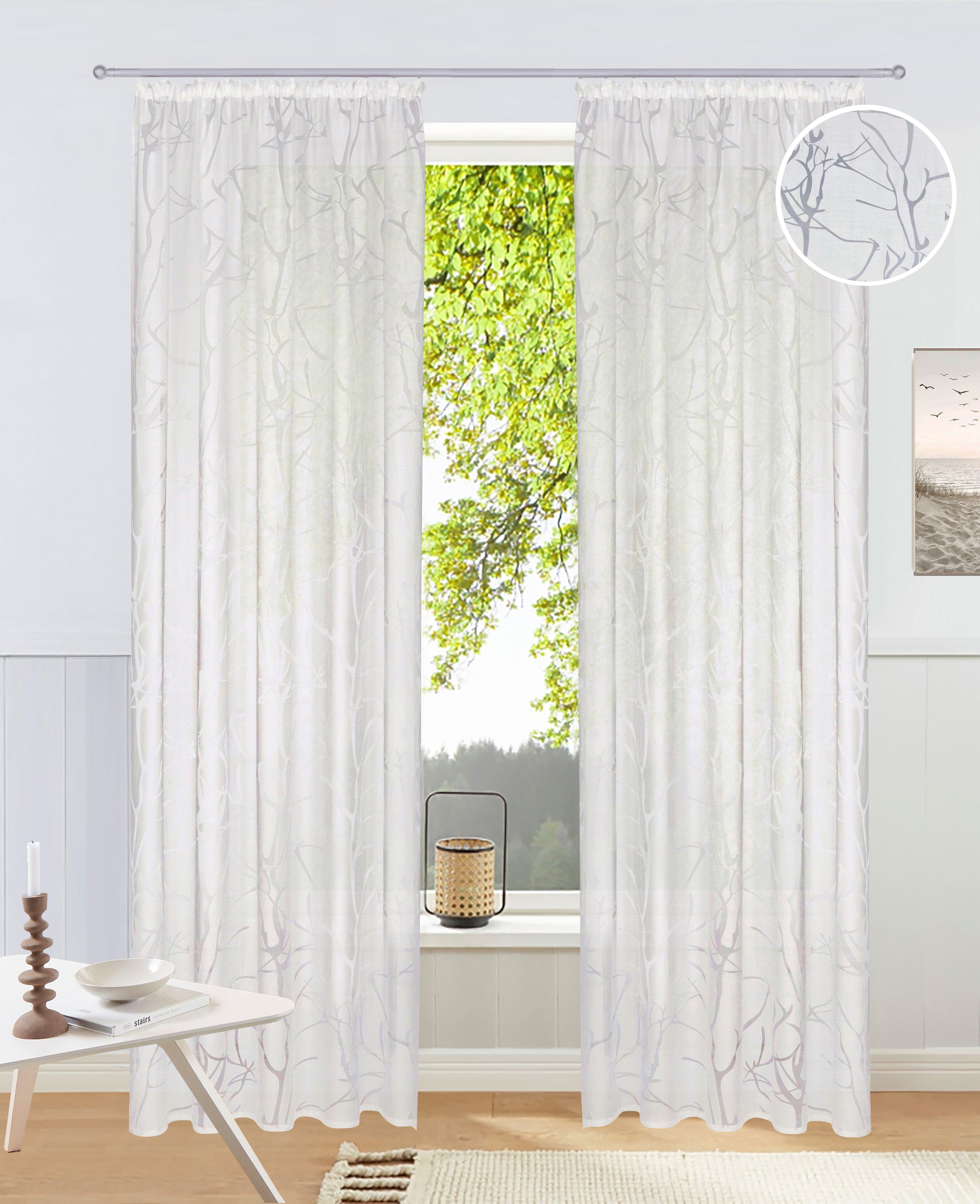 my home Gardine »Anna« Kräuselband 1 Stk. tlg. Viskose, Polyester, Äste-Mot günstig online kaufen