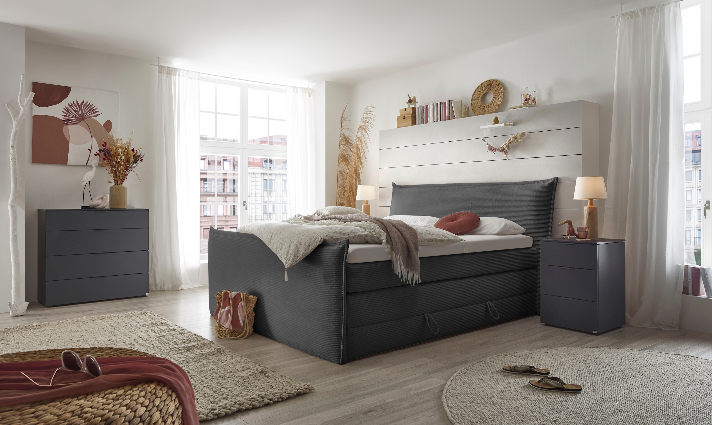 set one by Musterring Boxspringbett »Florida« in modernem Cord-Bezug, mit B günstig online kaufen