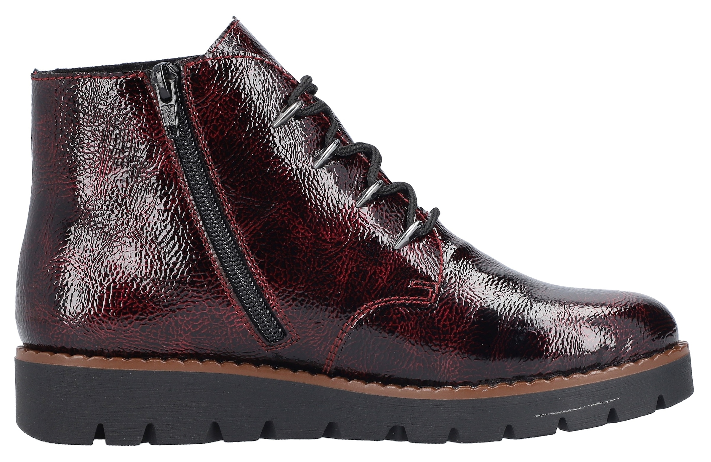 Rieker Plateaustiefelette, Schnürstiefelette, Keilboots mit Anziehschlaufe in glänzendem Look