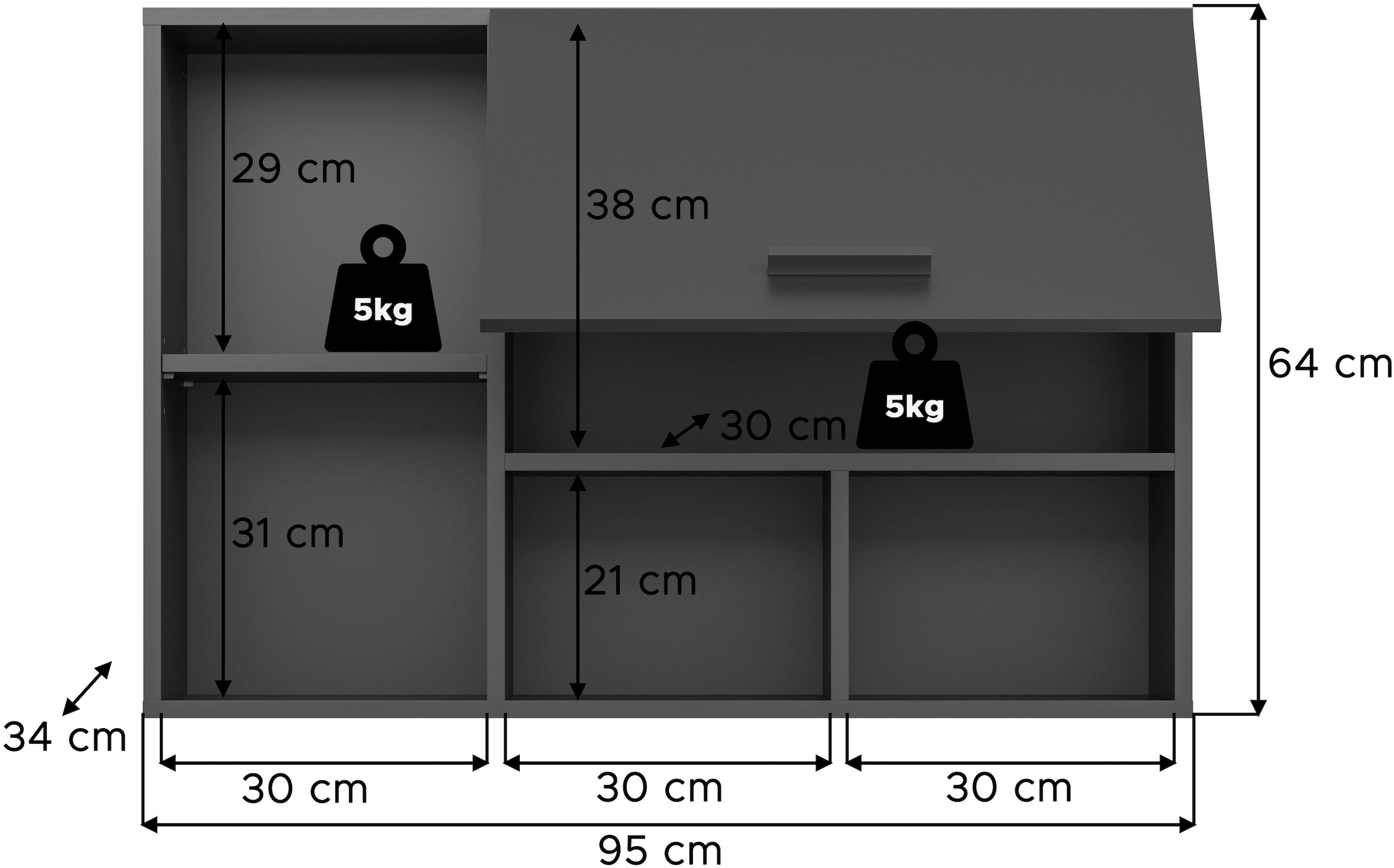 welltime Hängeschrank »FALAS, TOPSELLER! Breite 95cm, 1 Klappe, 5 Fächer«, (1 St., in verschiedenen Farben erhältlich), Schrank, Wandschrank, Badschrank, Wäscheschrank