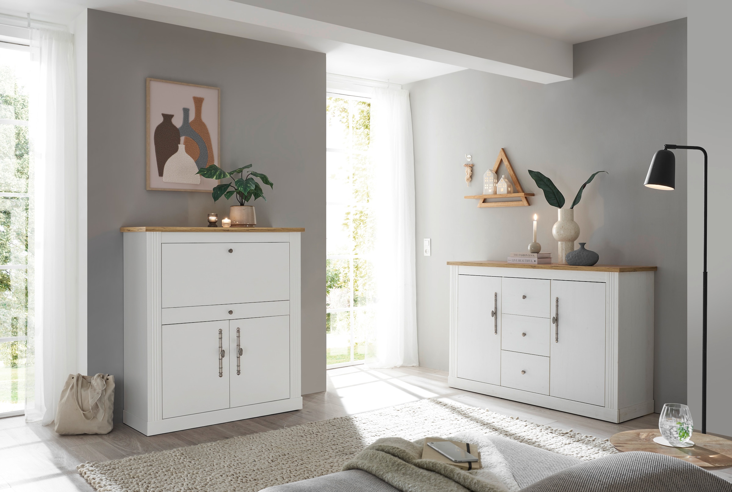 OTTO home Büromöbel-Set »Westminster, wohnliches Home-Office, Büro in zwei Farben verfügbar« Set, 2 tlg. enthält Sekretär und Sideboard im Landhausstil, mit Kabelkanal