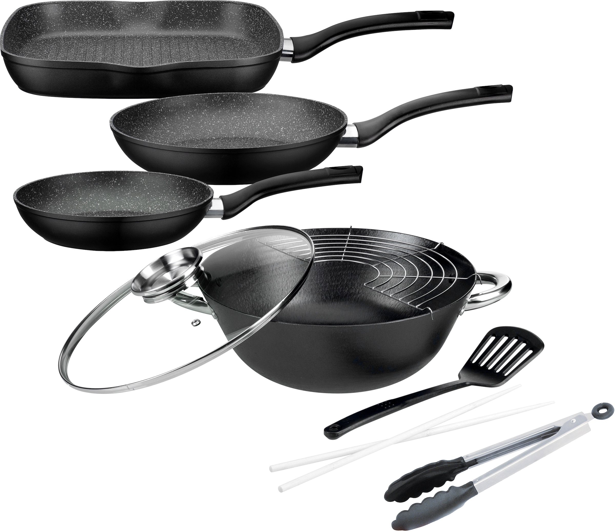 GSW Topf-Set »Gourmet Granit« Set, 1x Bratpfanne Ø 20/24 cm, 1x Grillpfanne günstig online kaufen