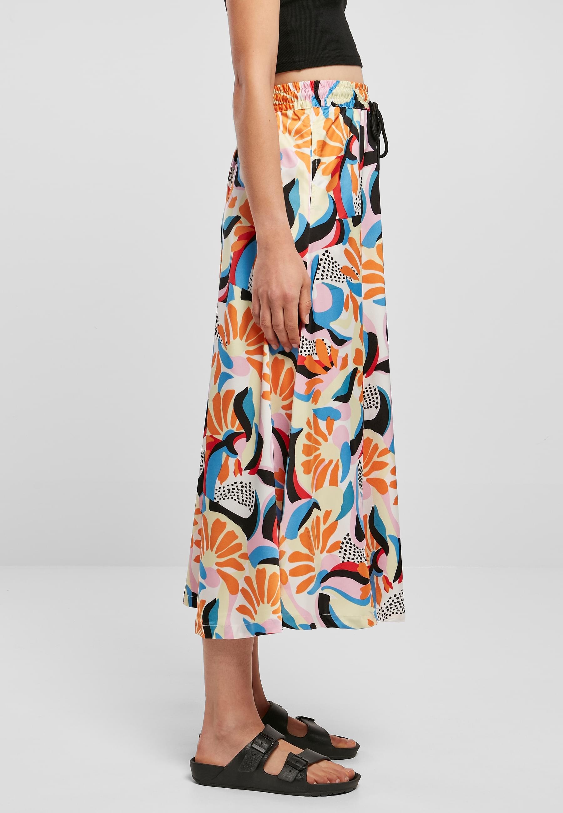 URBAN CLASSICS Jerseyrock »Urban Classics Damen Ladies AOP Satin Midi Skirt« 1 Stk.