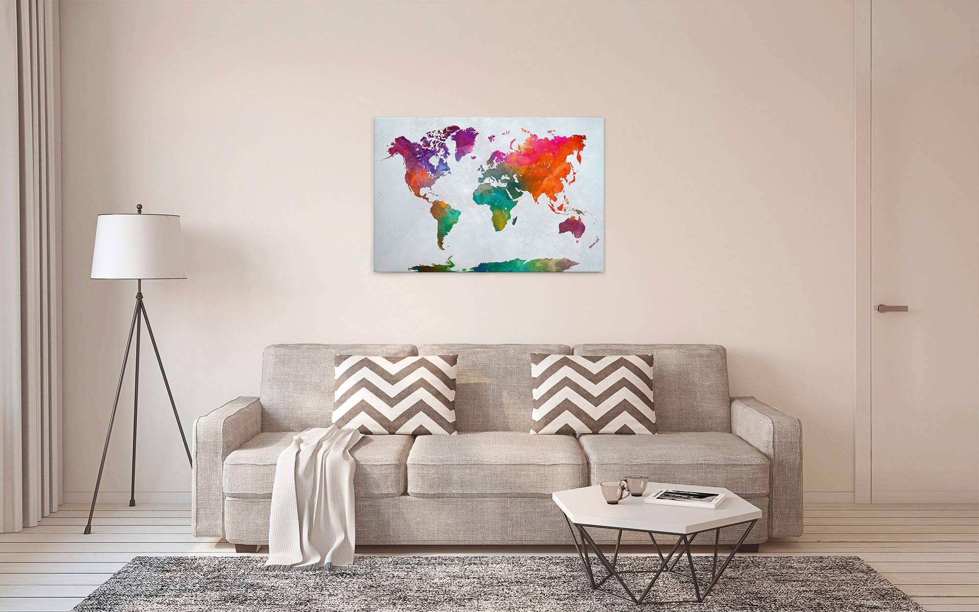 A.S. Création Leinwandbild »Global Map«, Kunst-Weltkarte-Kinder, (1 St.), Atlas Weltkarte Bunt Aquarell Keilrahmen Leinwand-Bild Wohnzimmer Wand