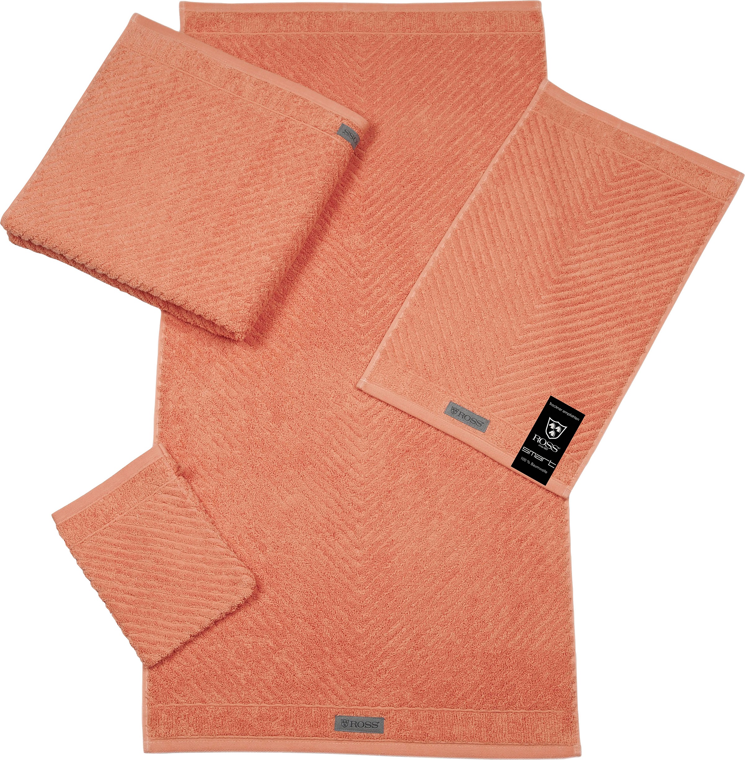 ROSS Gästehandtuch »Smart« Uni-Rippe mit Velourslabel orange Frottier, Obermaterial: 100% Baumwolle B/L: 30cmx50cm, 6 Stk., Frottier
