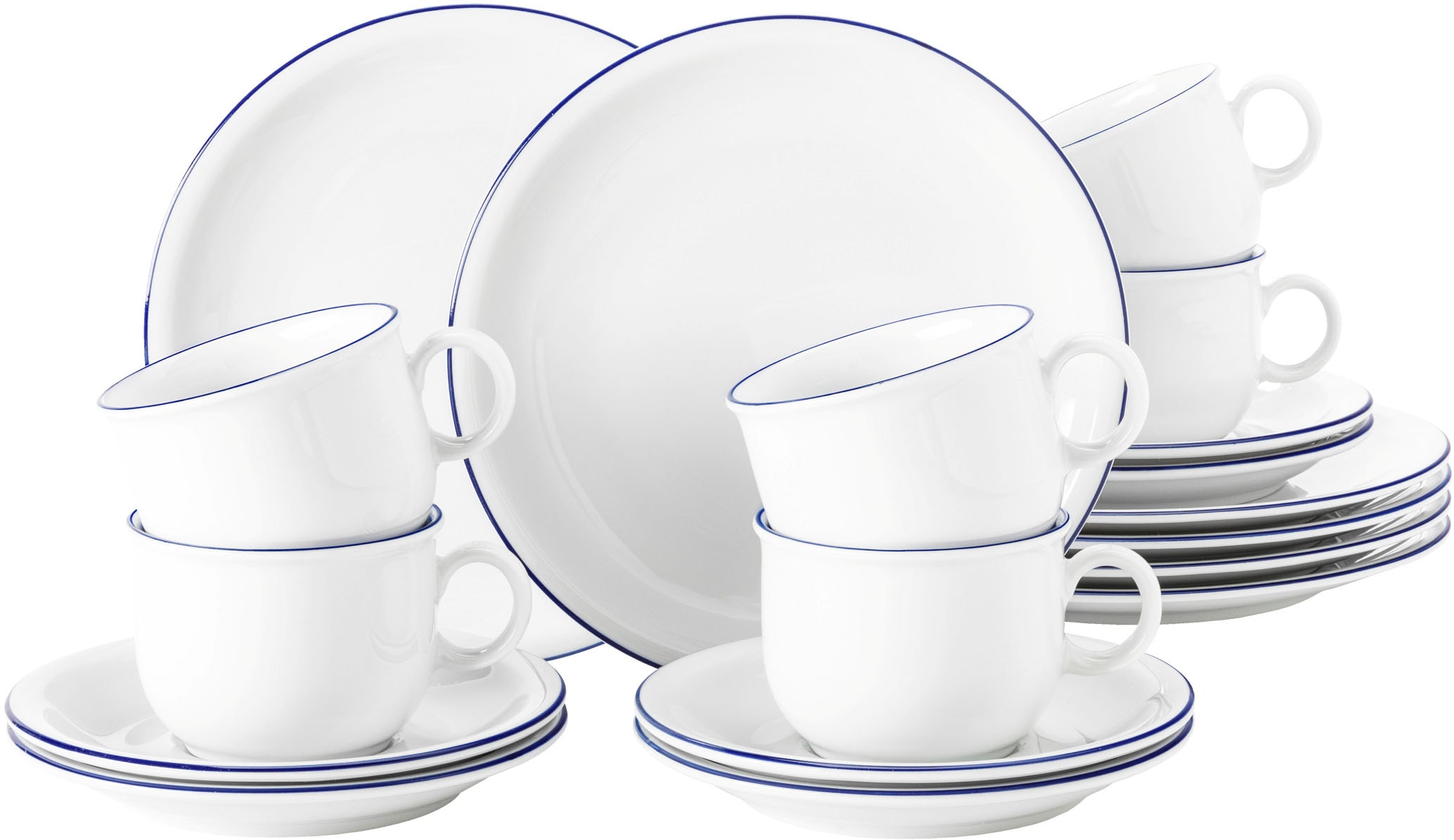 Seltmann Weiden Kaffeeservice »Geschirr-Set, Service Compact Blaurand«, (Set, 18 tlg.), Teller, Tassen, Untertassen, Made in Germany, 18 Teile, für 6 Personen