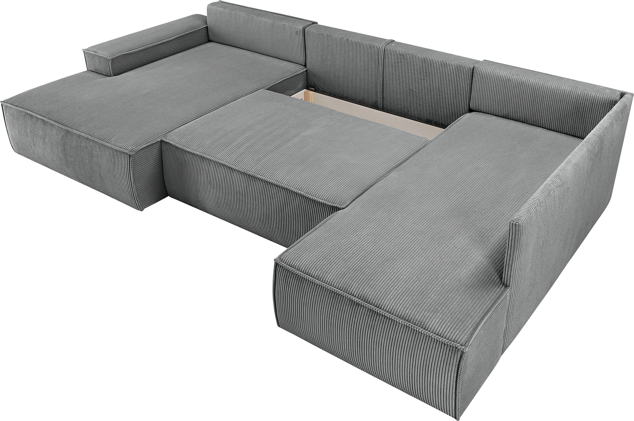 Home affaire Wohnlandschaft »SHERWOOD 329 cm, U-Form, Schlafsofa,«, Schlaffunktion m. Bettkasten (194x139 cm), Cord, Vintage, Samtvelours