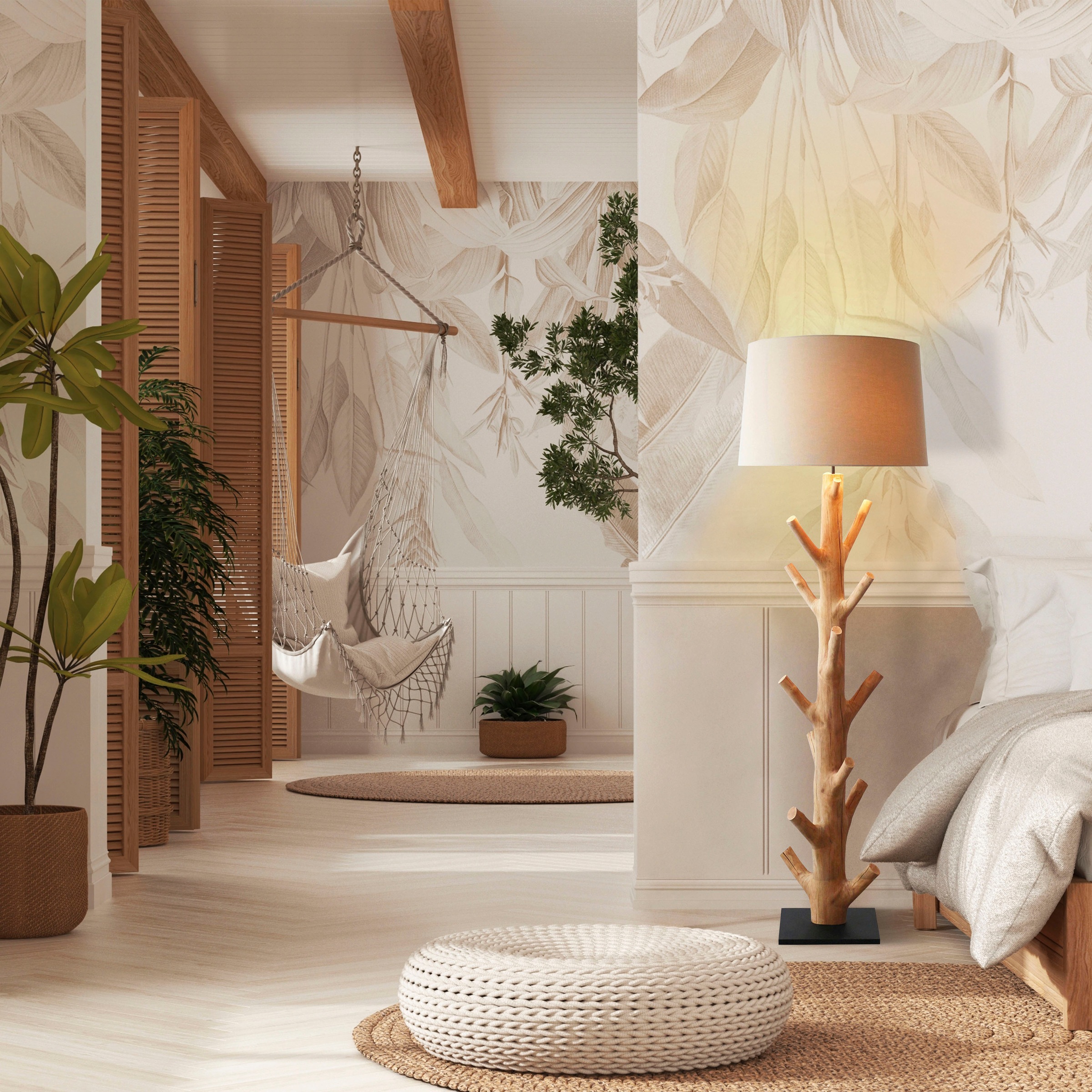 SalesFever Stehlampe »Tahlia« E27 1 Stk. handgefertigt, mit Leinenschirm günstig online kaufen