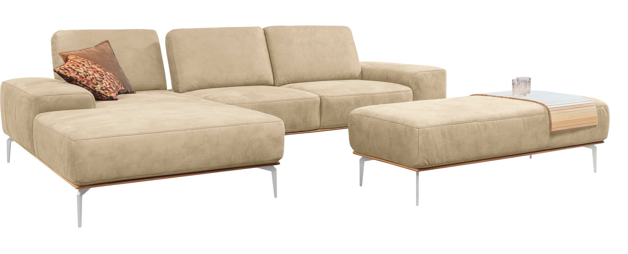 W.SCHILLIG Ecksofa »run, Designsofa mit tollem Sitzkomfort, bequem, L-Form«, mit elegantem Holzsockel, Füße in Chrom glänzend, Breite 319 cm