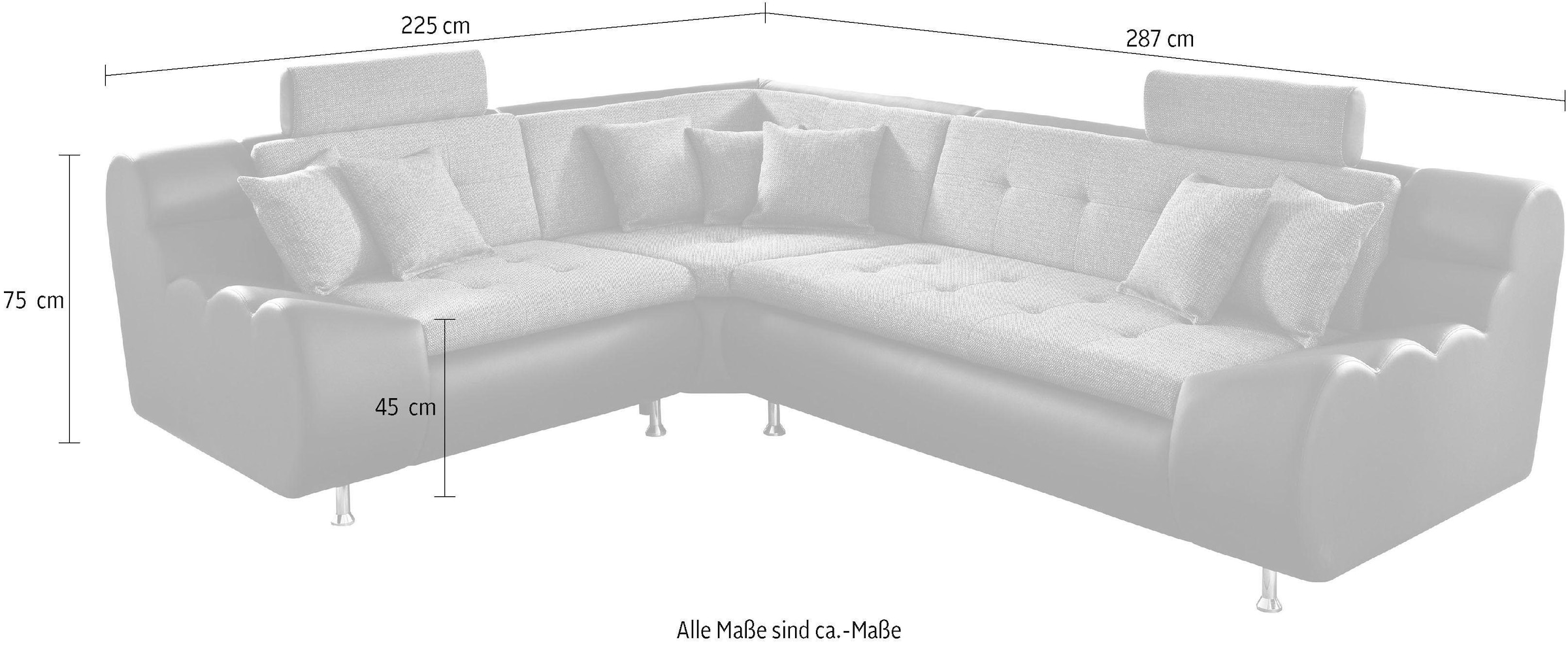 Trendfabrik Polsterecke Mit Kopfstutzen Und Metallfuss Frei Im