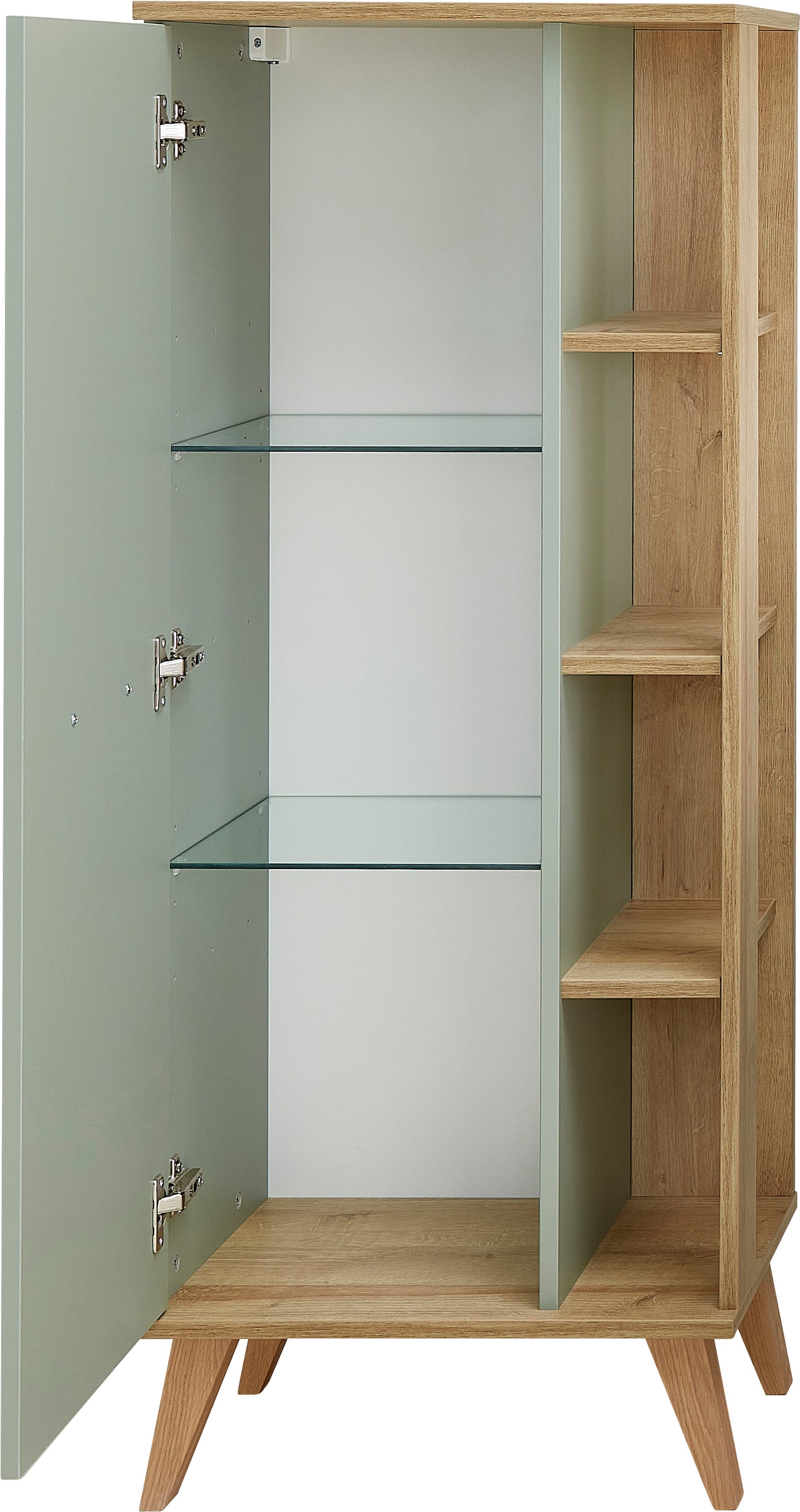 Saphir Midischrank »Quickset Badschrank 50,5 cm breit, 1 Tür, seitliche Ablagen«, Badezimmer-Midischrank inkl. Türdämpfer, Griffe in Holz