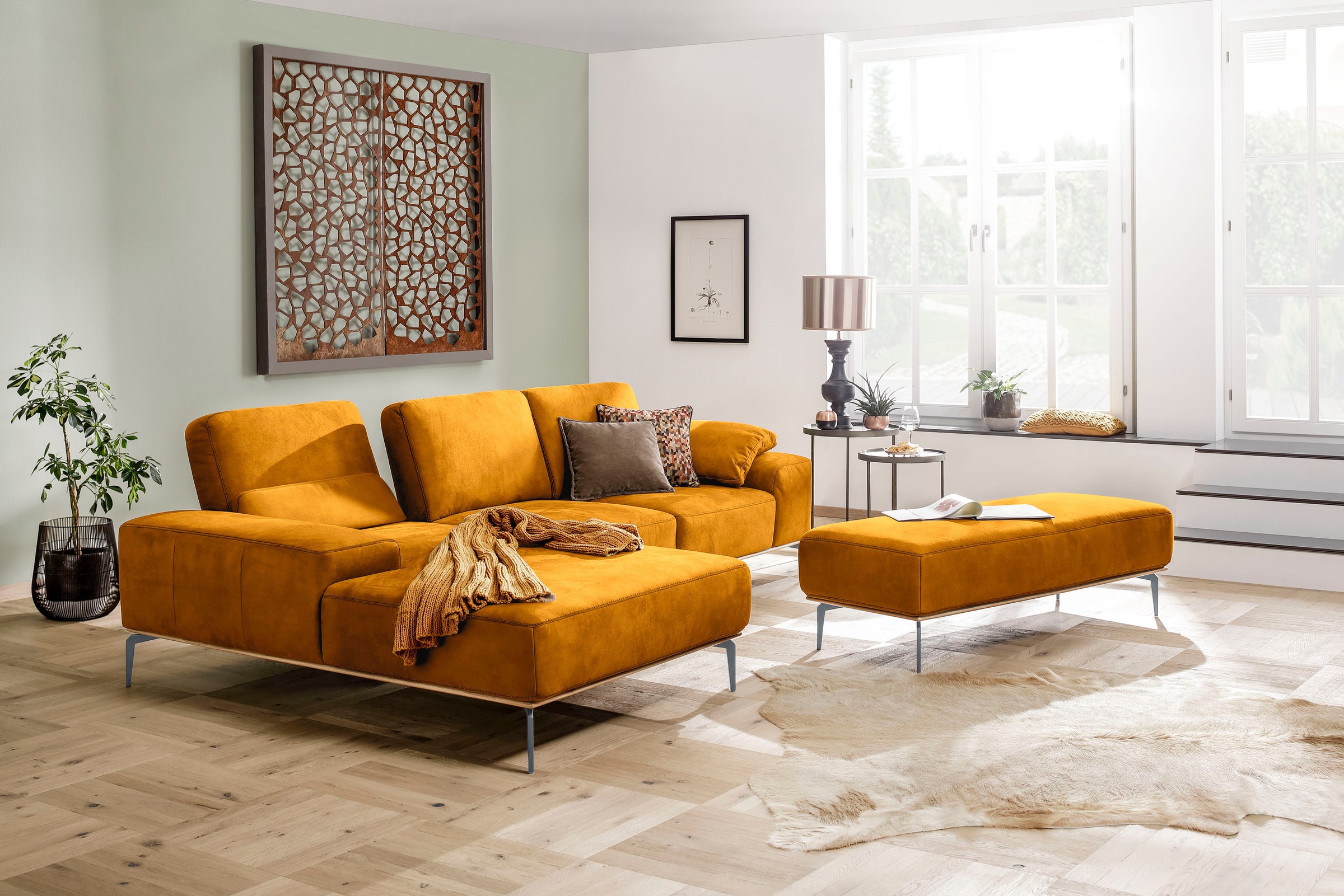 W.SCHILLIG Polsterhocker »run«, mit elegantem Holzsockel, Füße in Silber matt, Breite 150 cm