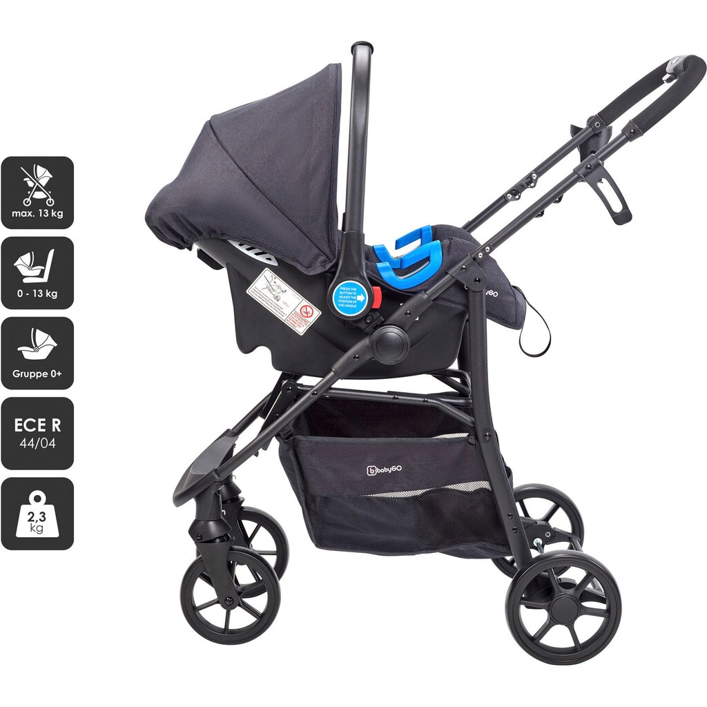 BabyGo Kombi-Kinderwagen »Style - 3in1, schwarz«, inkl. Babyschale mit Adaptern u. Wickeltasche