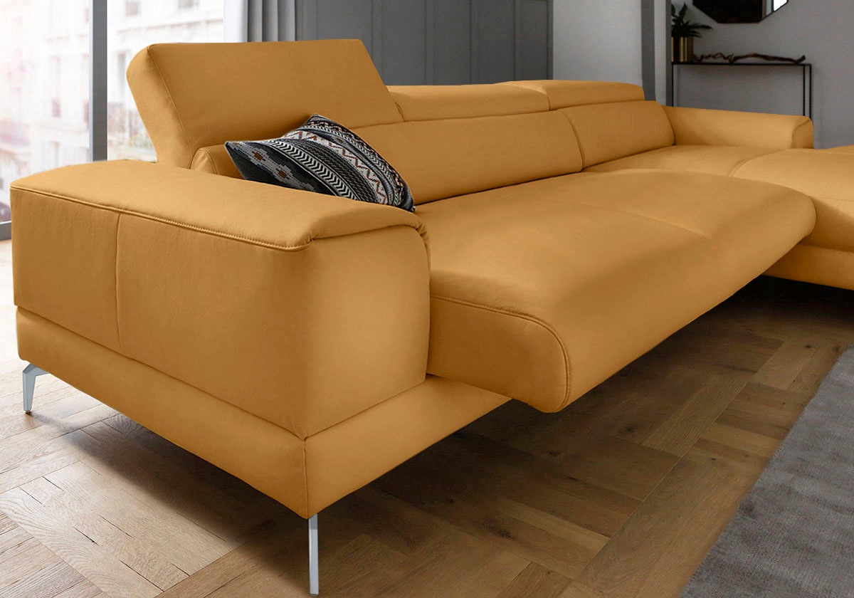 W.SCHILLIG Ecksofa »piedroo, Designsofa mit tollem Sitzkomfort, bequem und elegant, L-Form«, Kopfteilverstellung, wahlweise mit Sitztiefenverstellung, Breite 343cm