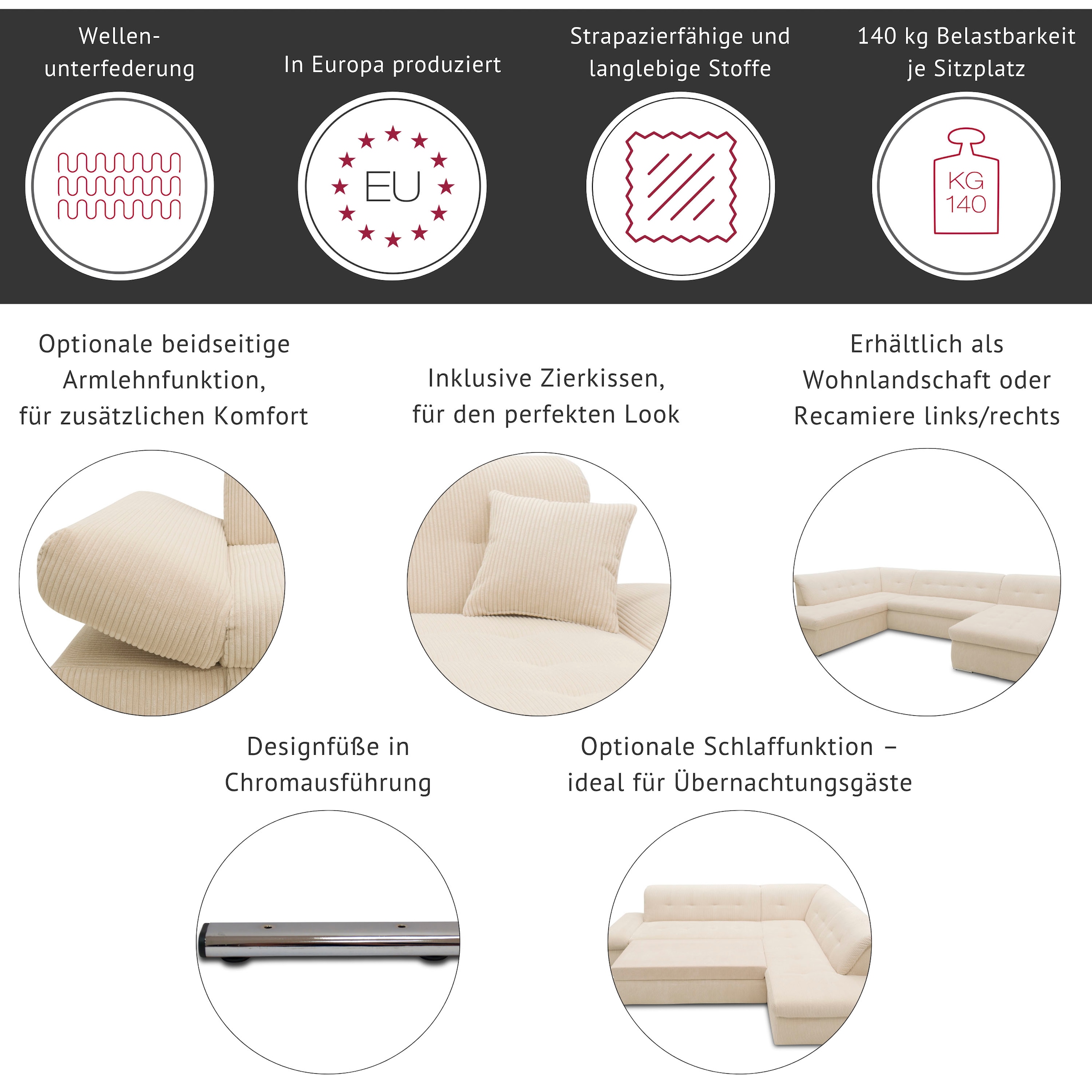 DOMO collection Ecksofa »Moric Luxus - B/T/H 300/172/80 cm, XXL-Format« L-F günstig online kaufen