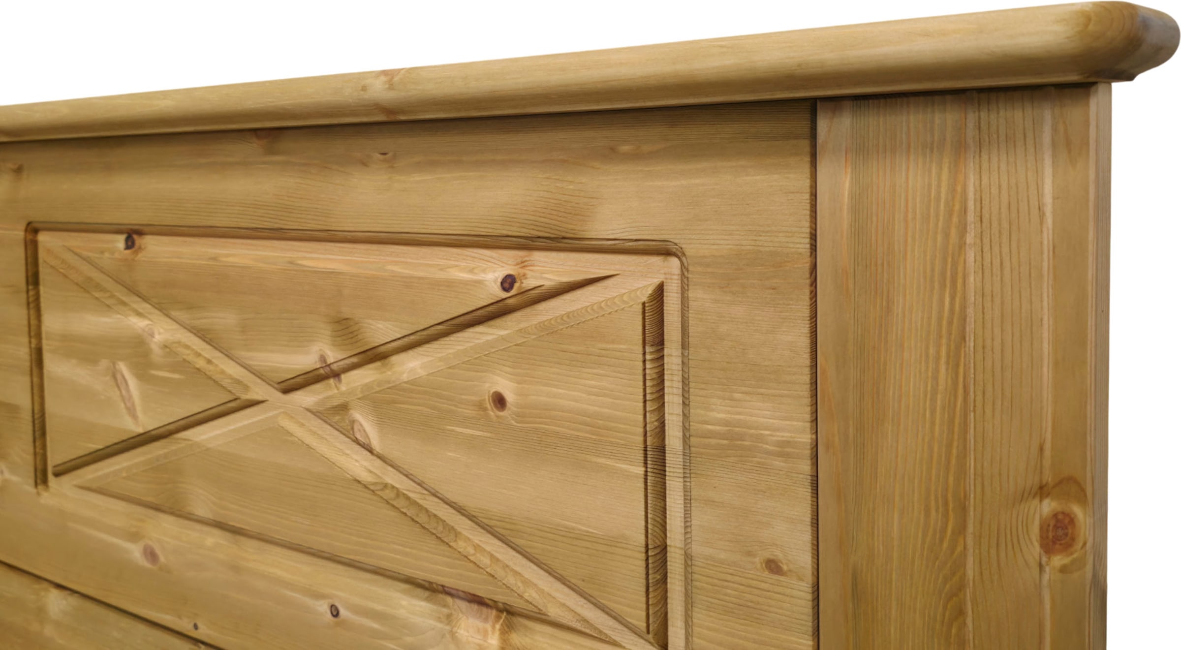 OTTO home Massivholzbett »Hugo, FSC® zertifiziertes Massivholz, optionaler Stauraum/ Bettkästen« B/T/H: 153/208/84 cm, Liegefläche  140x200,  aus massiver Kiefer, Landhaustil mit edlen Verzierungen, Made in EU