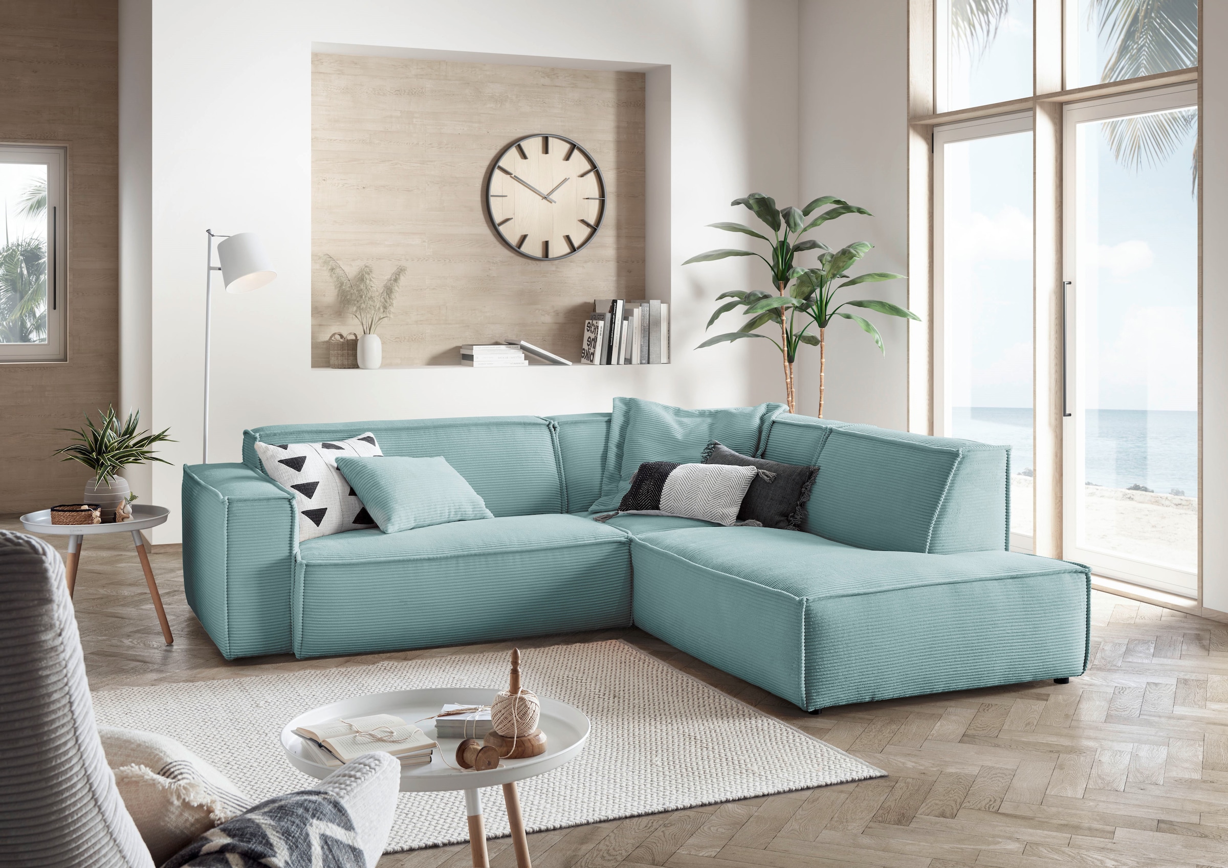 3C Candy Ecksofa »Matteo in elegant, kubischer Formensprache, bequem, L-Form«, mit auffälliger Kedernaht, Cord-Bezug, Lounge-Charakter