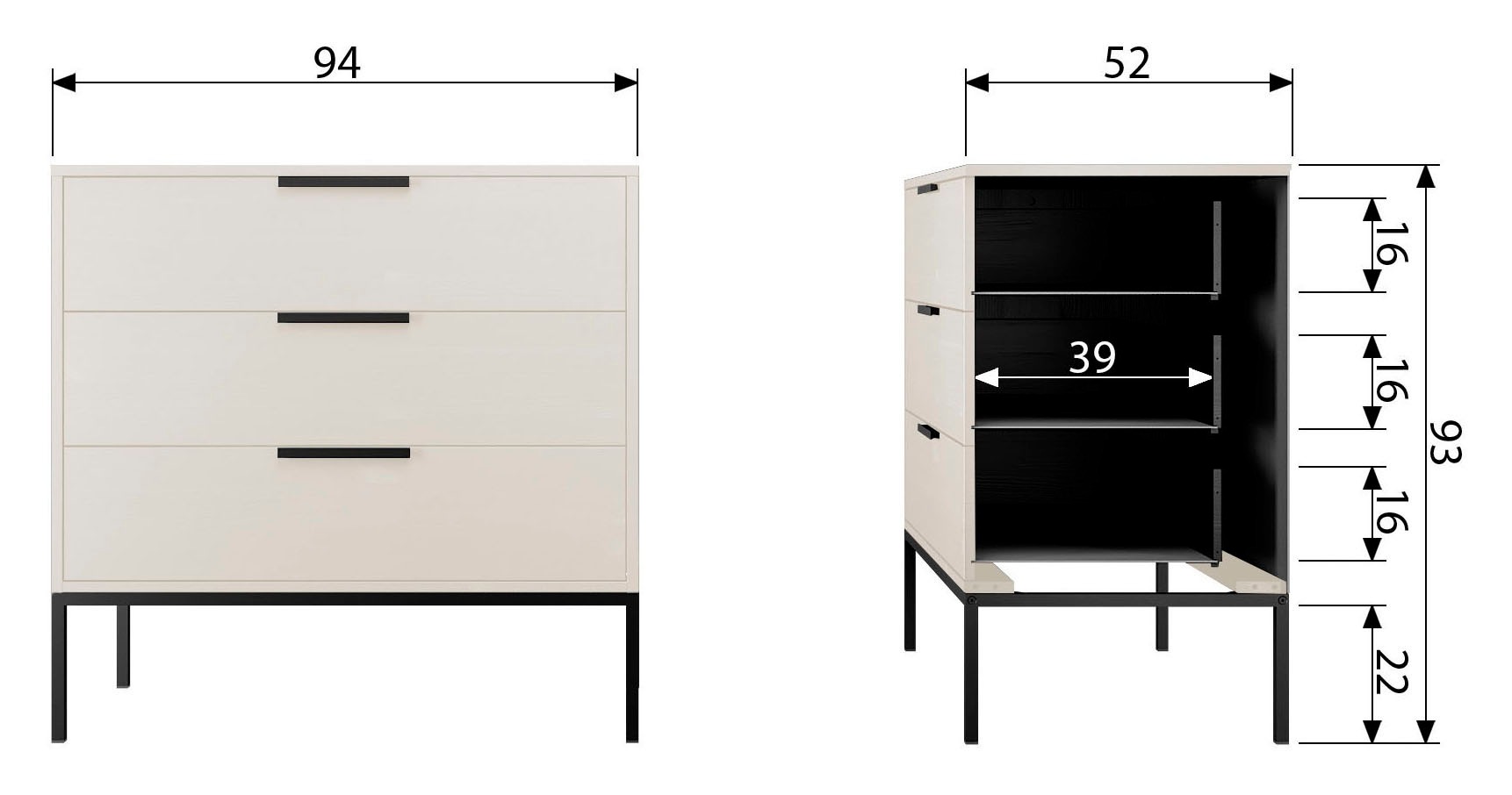 WOOOD Kommode »Adam FSC®-Kiefernholz gebürstet mit Metallgriffen, H93 x B94 x T52 cm« Tragkraft 15 kg pro Auszug, Schutzlackierte Oberfläche, Metallgestell