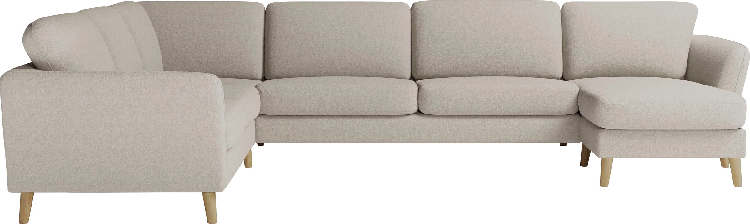 Home affaire Wohnlandschaft »MARSEILLE XXL 349cm, U-Form, Ottomane rechts/links wählbar«, Massivholzbeine Eiche, Landhausstil, Wellenunterfederung