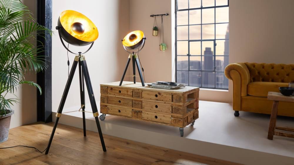 EGLO Stehlampe »COVALEDA«, 1 flammig, Leuchtmittel E27 | ohne Leuchtmittel, Stehleuchte in Schwarz, Gold und Messing, mit Schalter, E27 Fassung