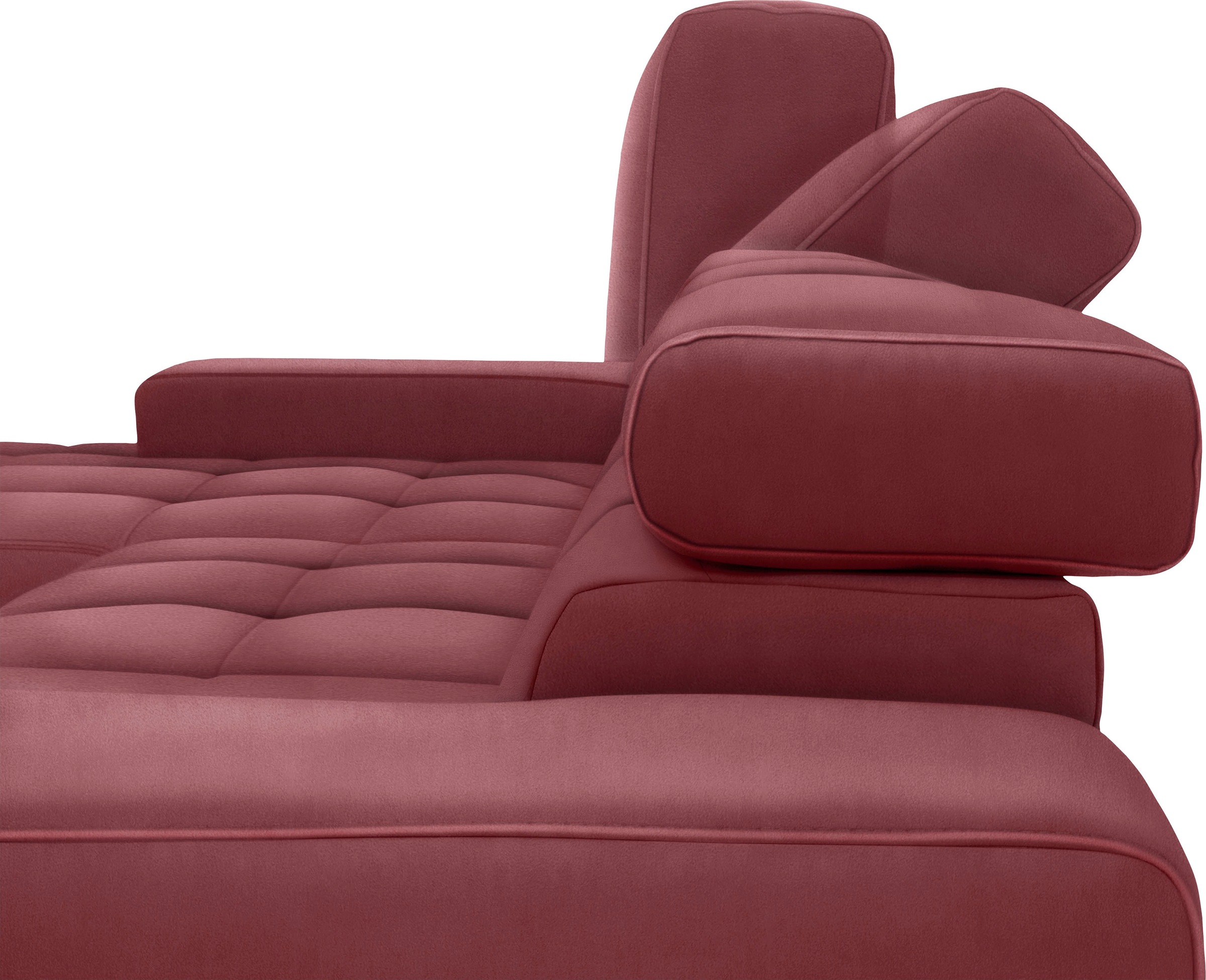 DOMO collection Ecksofa »Cunelli tolle Sitznähte als Designelement, fester Sitzkomfort, L-Form«, wahlweise mit 6-fach verstellbarer Kopfteilverstellung, bodenfrei