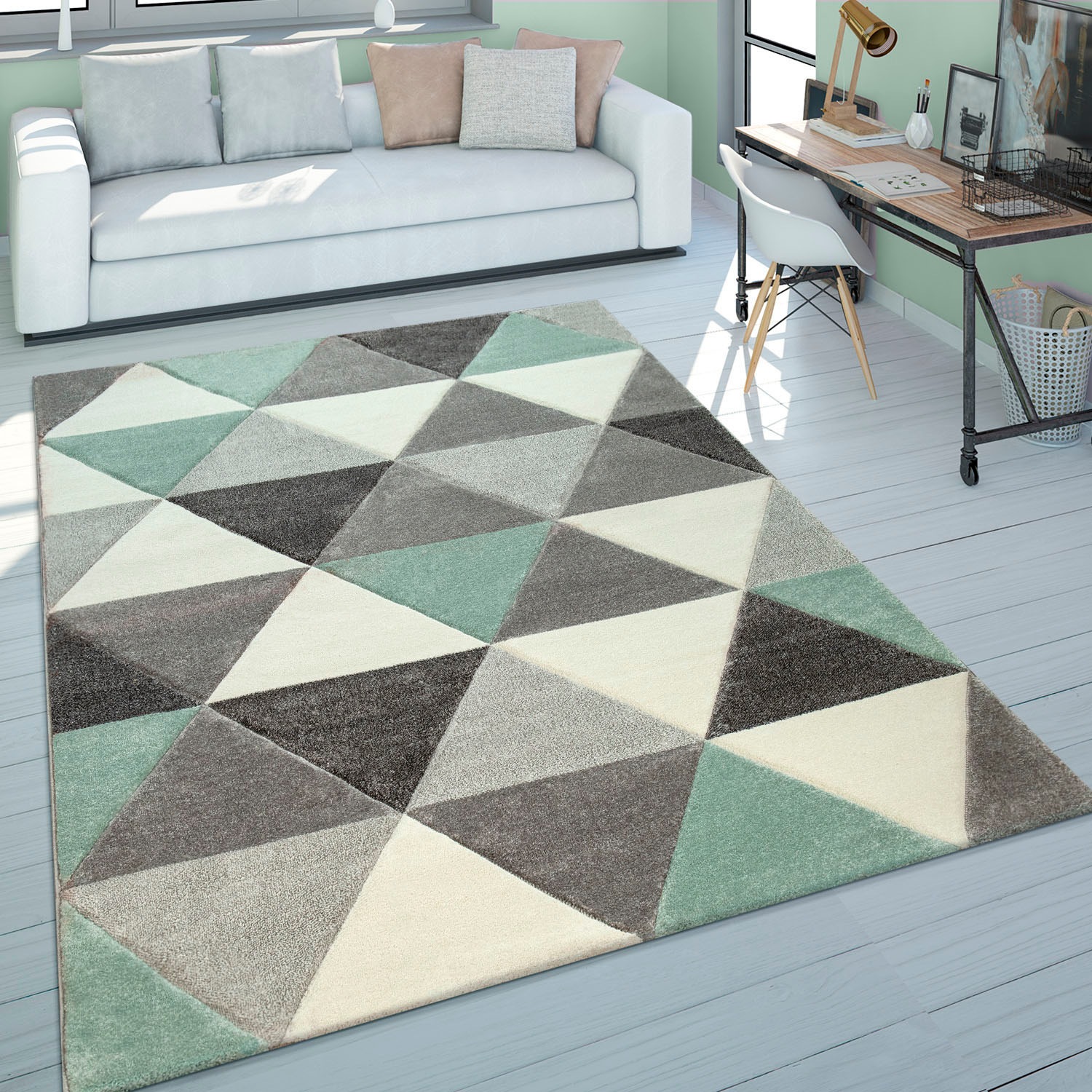 Paco Home Teppich »Lara 276«, rechteckig, 16 mm Höhe, Kurzflor, modernes geometrisches Design, Pastell-Farben