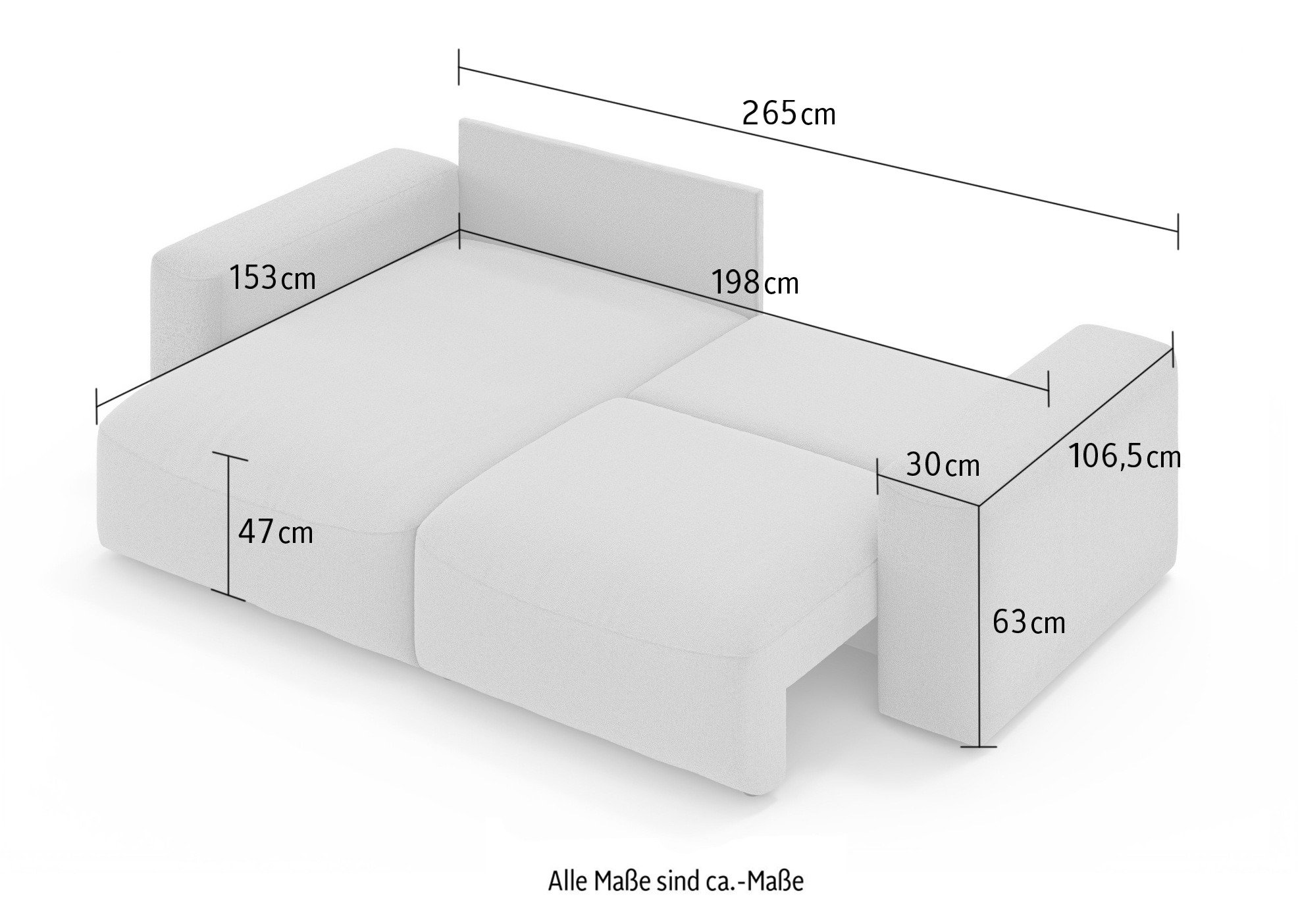 OTTO home Ecksofa »MATTS Schlafsofa mit Bettkasten, Maße B/T/H: 265/159/89 cm«, L-Form mit Recamiere rechts oder links, hoher Sitzkomfort