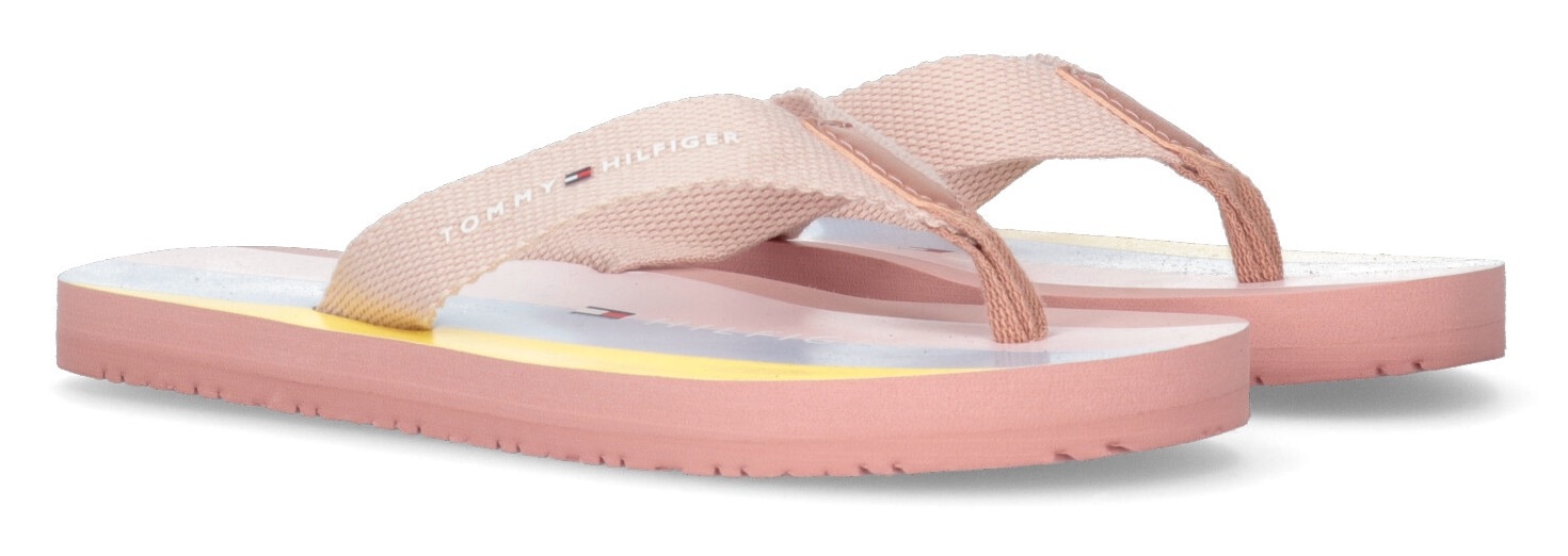 Tommy Hilfiger Zehentrenner »HEART PRINT VELCRO SANDAL«, Sommerschuh, Schlappen, Badeschuh, Poolslides, textiler Zehensteg