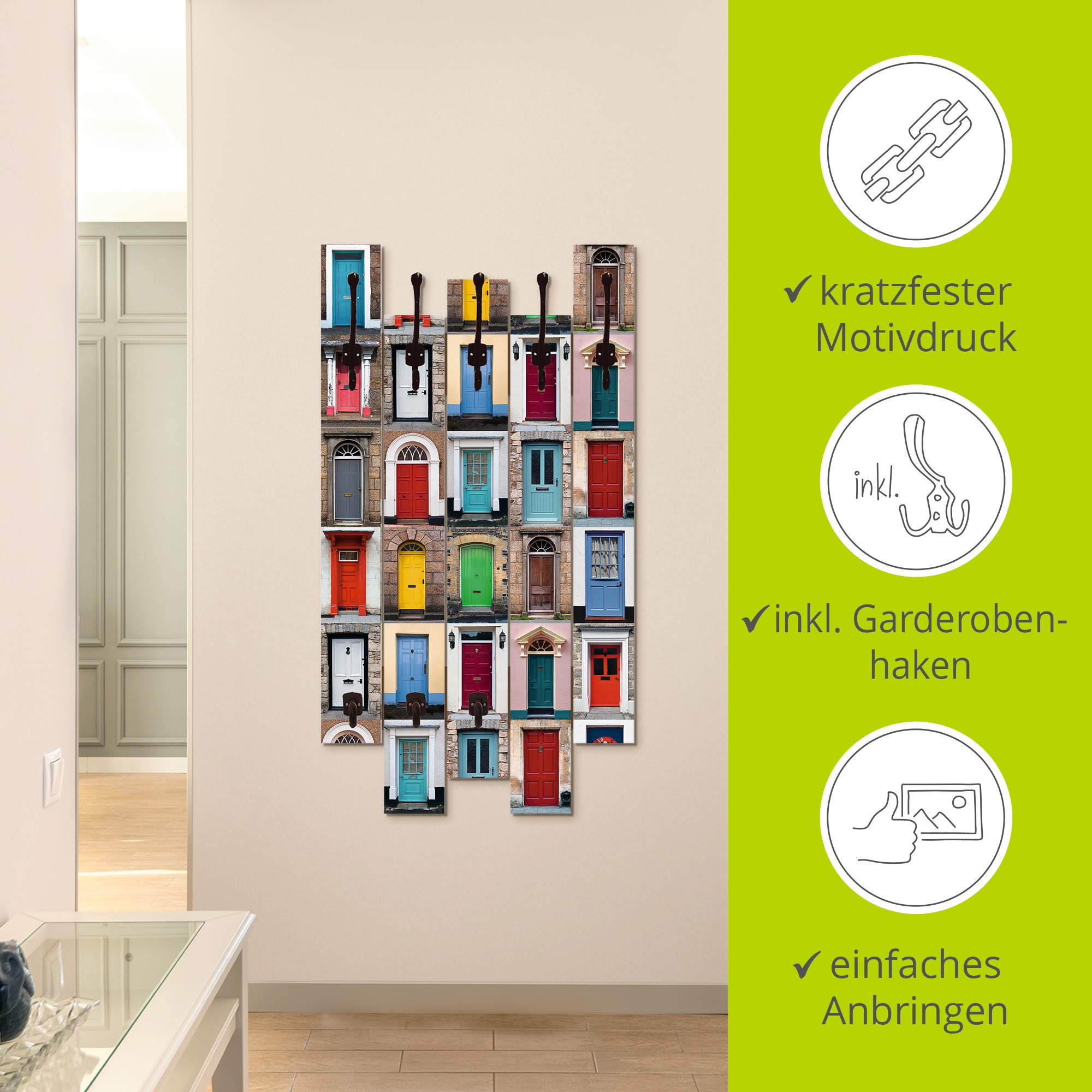 Artland Garderobenleiste »Fotocollage von 32 bunten Haustüren«, teilmontiert