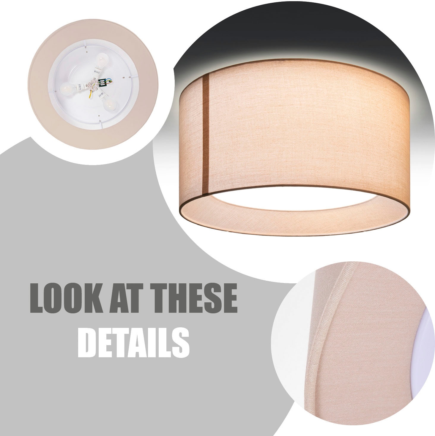 Paco Home Deckenleuchte »DRUM« E27 Rund Arbeitszimmer Textilschirm 3 x E27 Modern Geschlossen Uni
