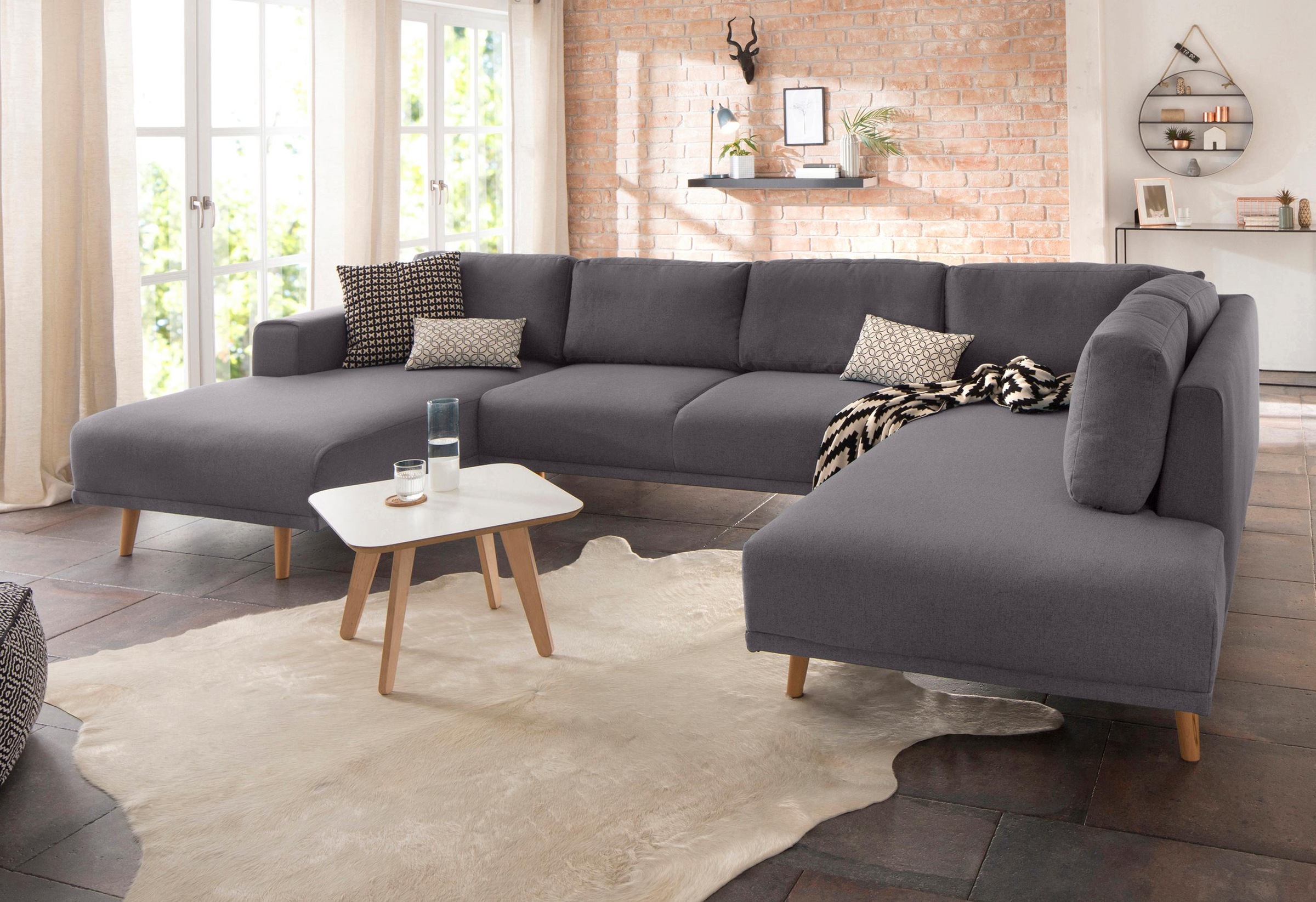 Home affaire Wohnlandschaft »Lasse U-Form« im scandinavischem Stil mit Holz günstig online kaufen