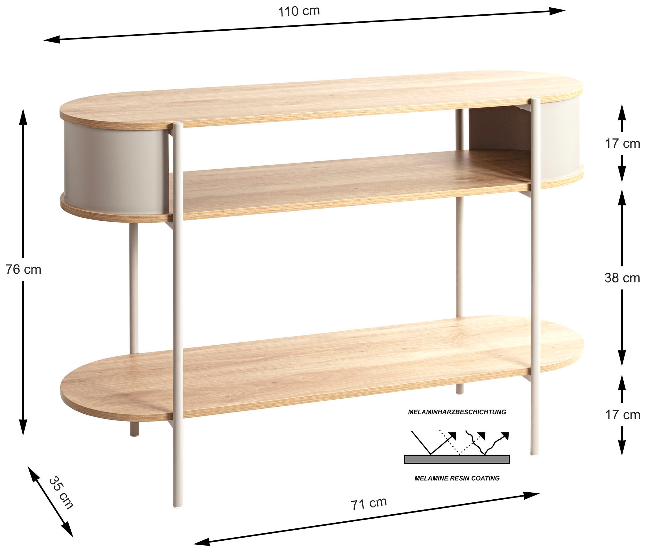 HAKU Konsolentisch »Beistelltisch« 1 Stk. tlg. oval - aus MDF Braun B/T/H 110/39/76 cm