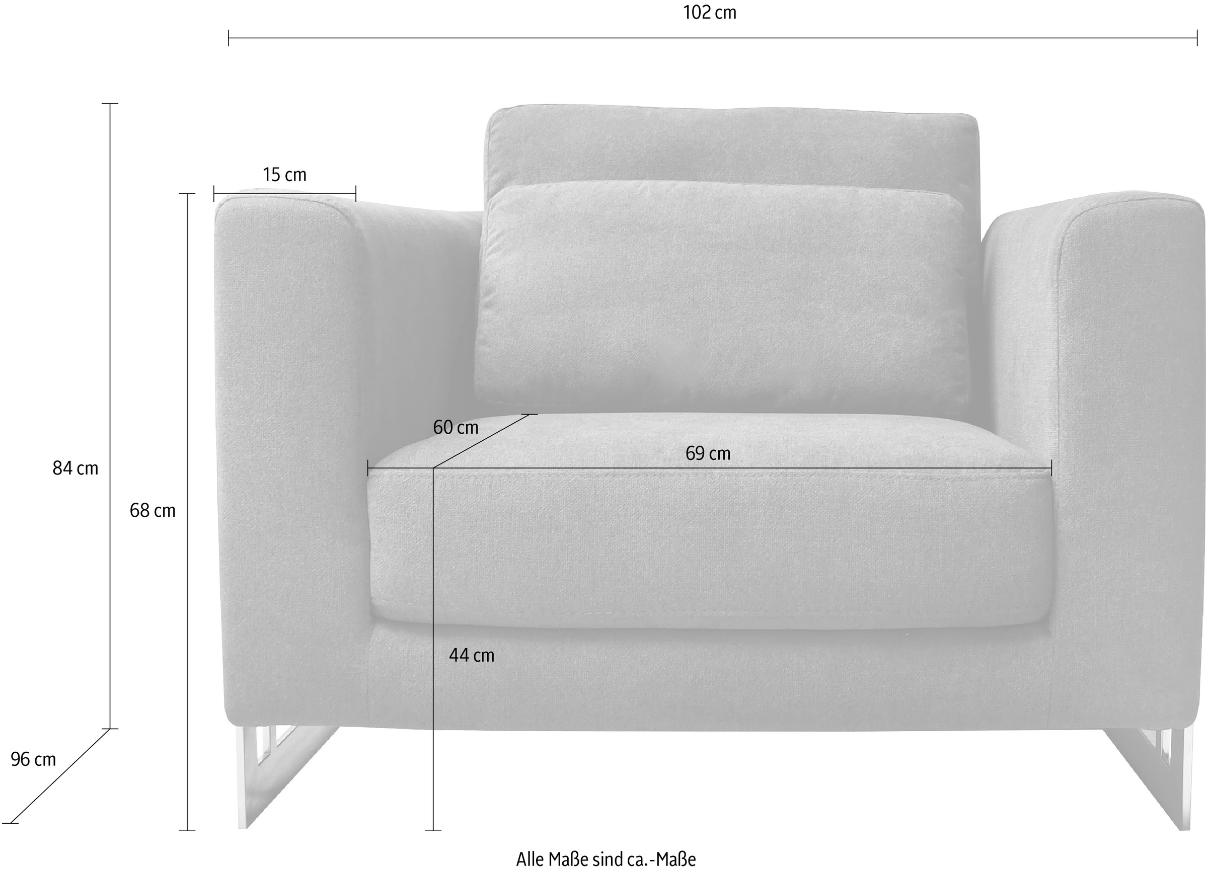 Leonique Sessel »New York« Petrolblauer Sessel, Edelstahlgestell, 102 x 84 x 96, Sitzhöhe 44 cm