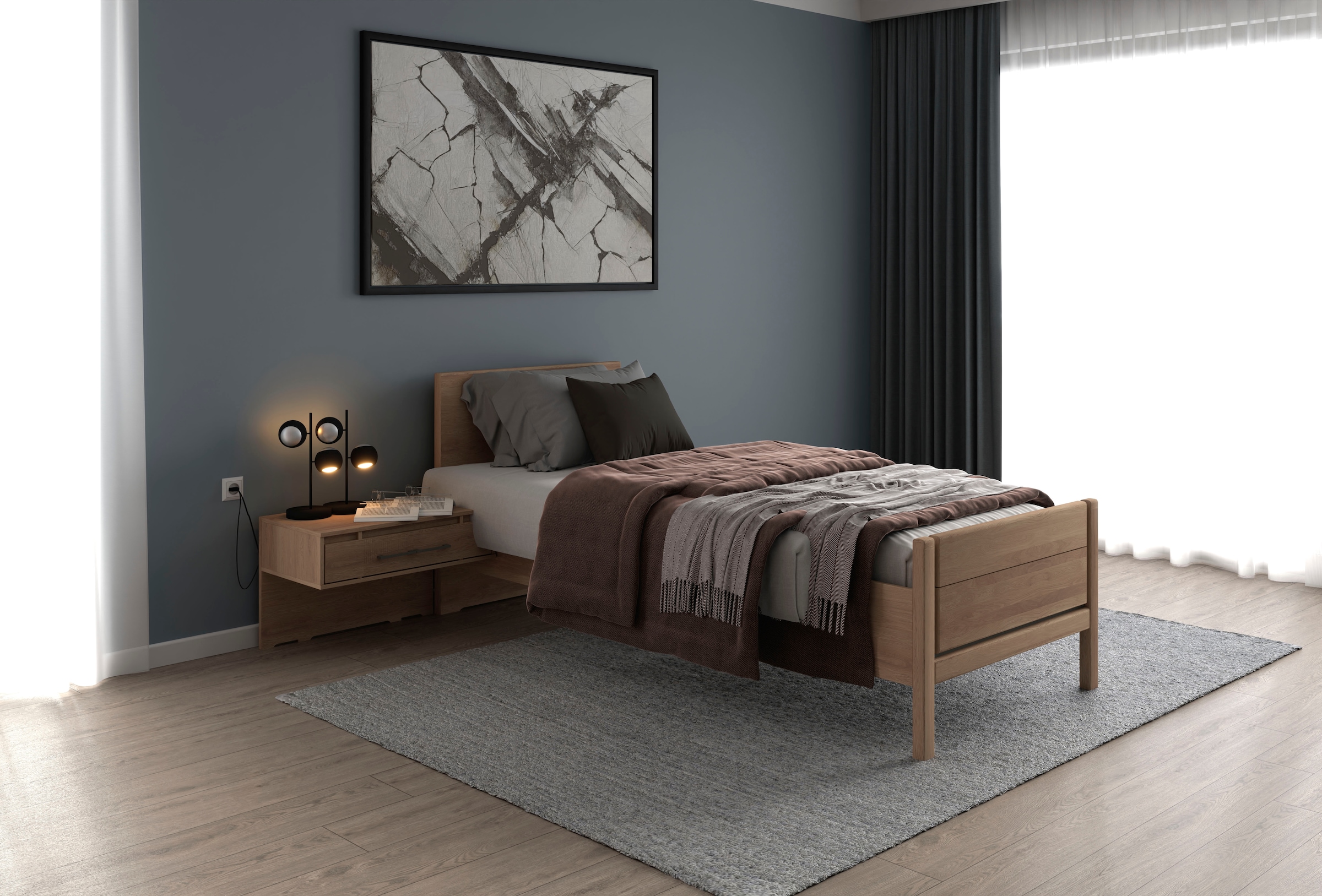 Musterring Holzbett »Sorrent, Bettgestell, Bettrahmen, teilmassiv Eiche«, (MADE IN GERMANY), Eiche teilmassiv, Liegehöhenverstellung, Stollenfußteil