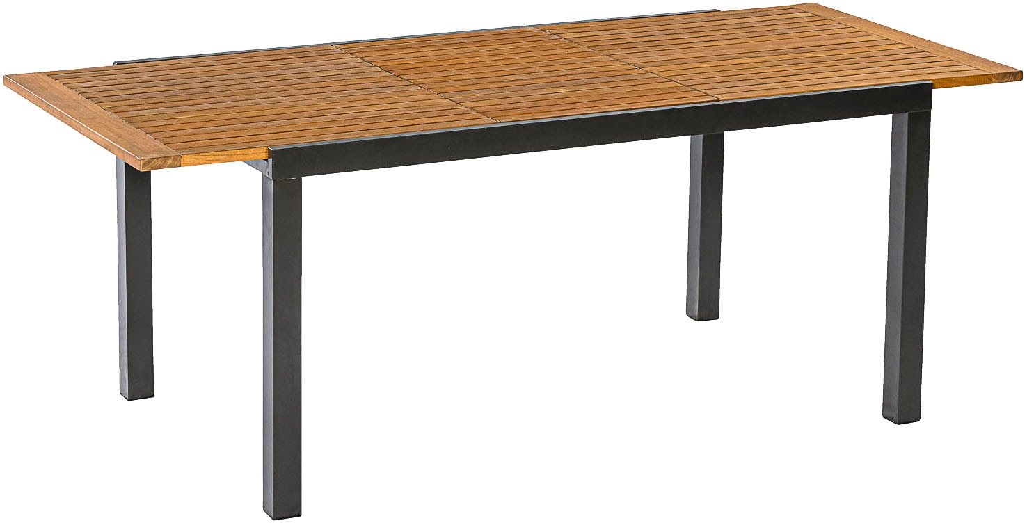 MERXX Garten-Essgruppe »»Tilos««, (Set, 7 tlg., Rückenabschluss und Armlehnen aus Akazienholz), Rückenlehne verstellbar durch Gasdruckfeder