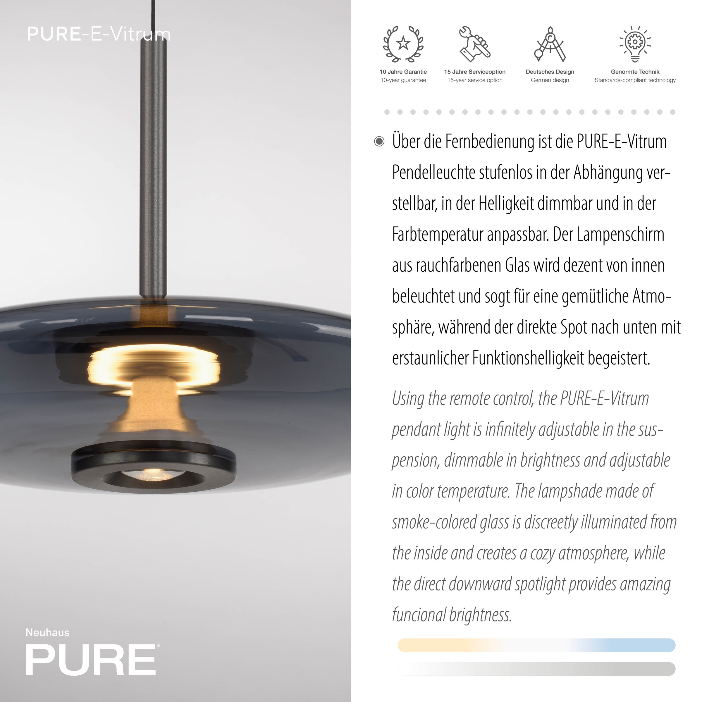 Neuhaus PURE LED Pendelleuchte »PURE E-Vitrum« LED-Board 1 Stk. warmweiß - kaltweiß e-LIFT®-Funktion, CCT, dimmbar über Fernbedíenung