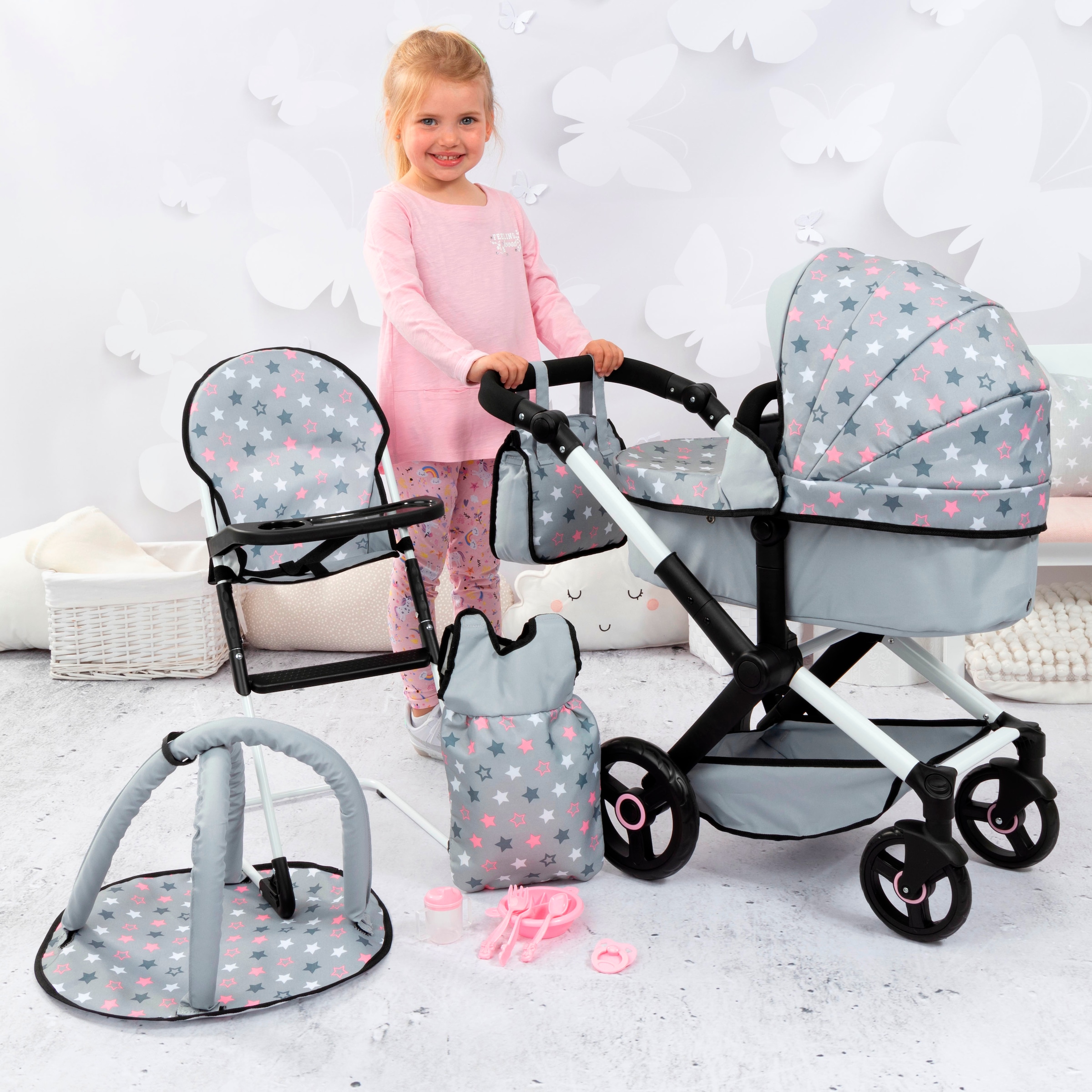 Bayer Kombi-Puppenwagen »Xeo Deluxe, grau«, (Set)