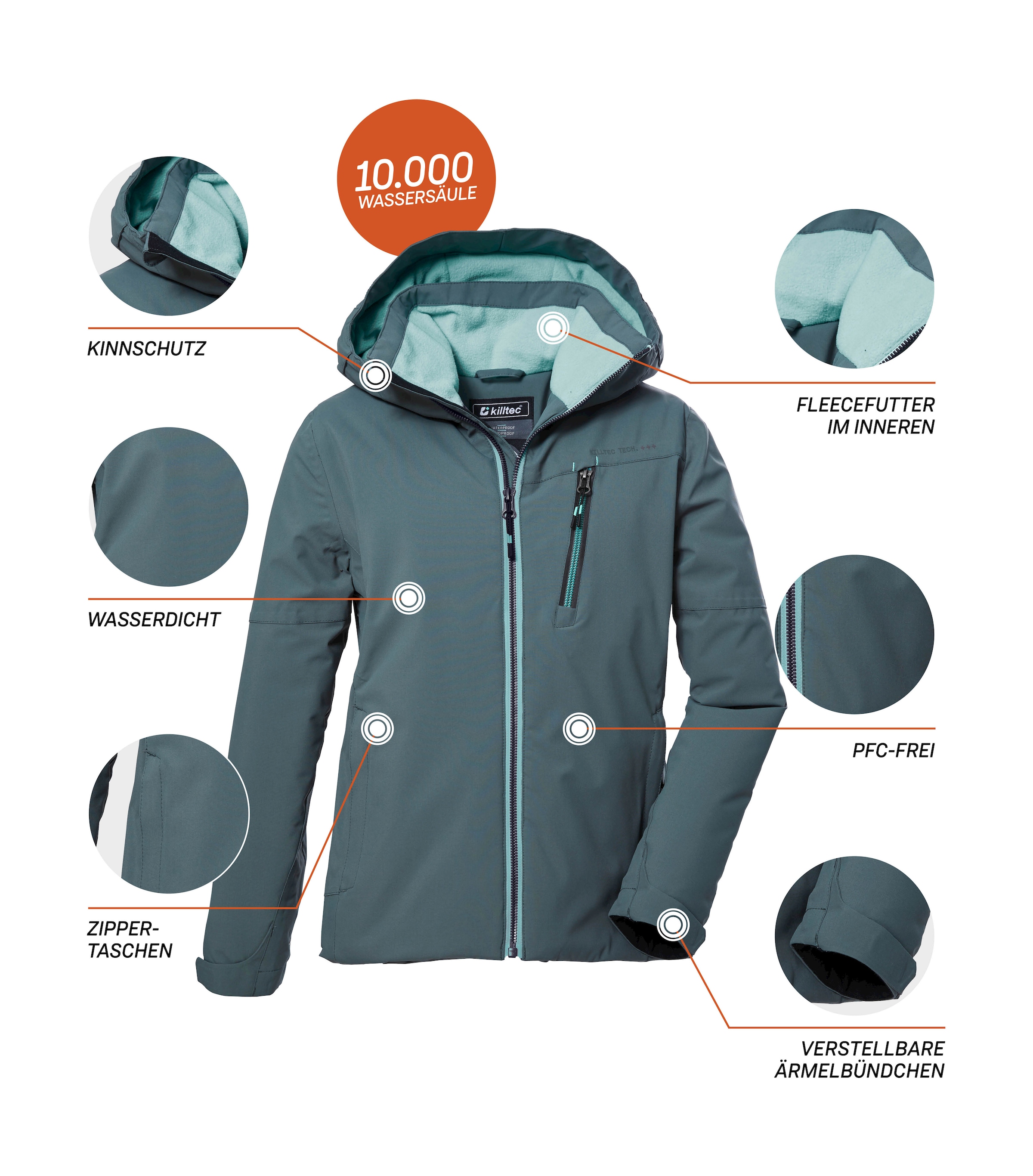 Killtec Outdoorjacke »KOW 169 GRLS JCKT«, Wasserdichte Mädchenjacke mit Fleece, verstellbaren Bündchen und Kinnschutz