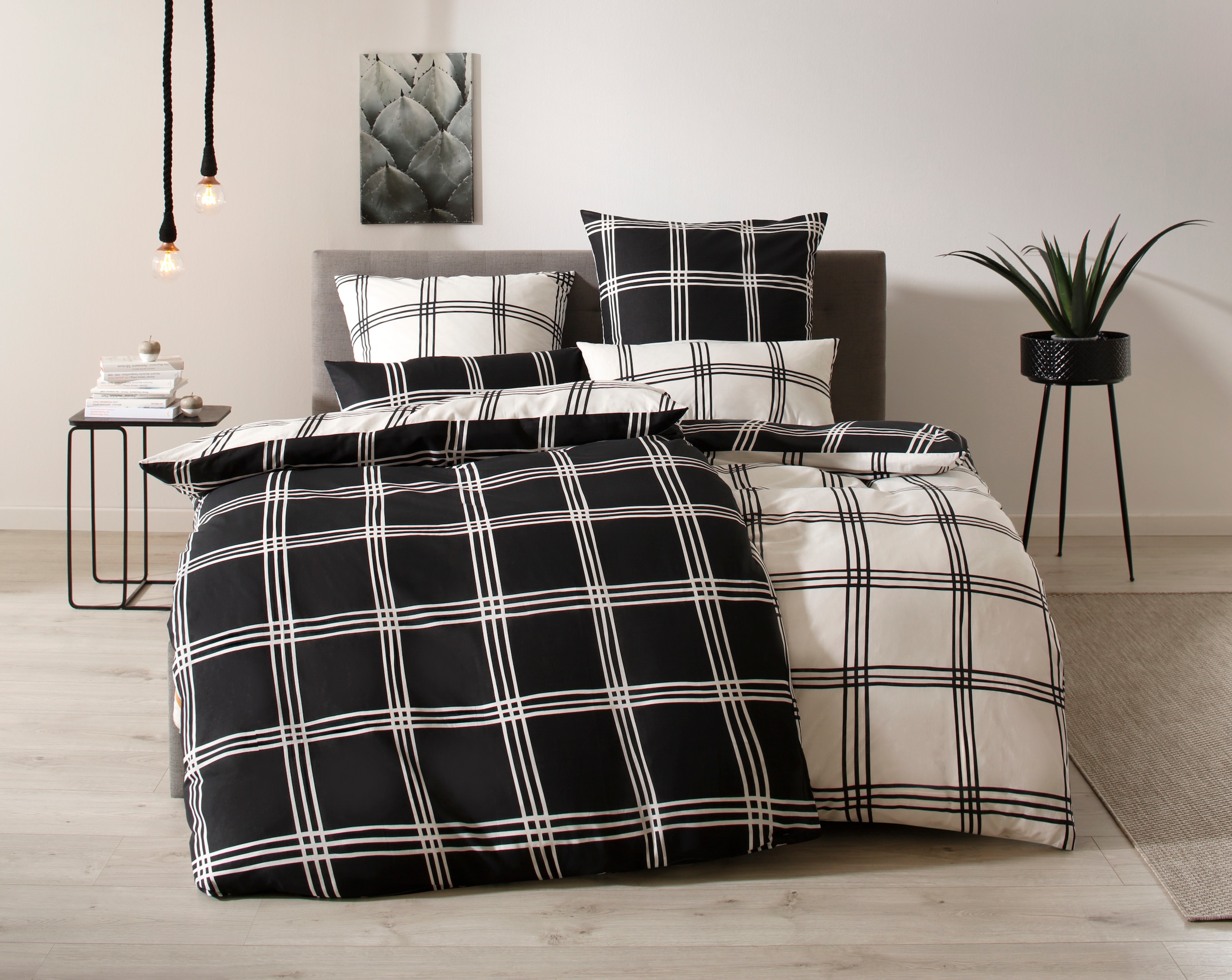 my home Wendebettwäsche »Karo« 2 Stk. tlg. karierte Bettwäsche aus Baumwoll günstig online kaufen