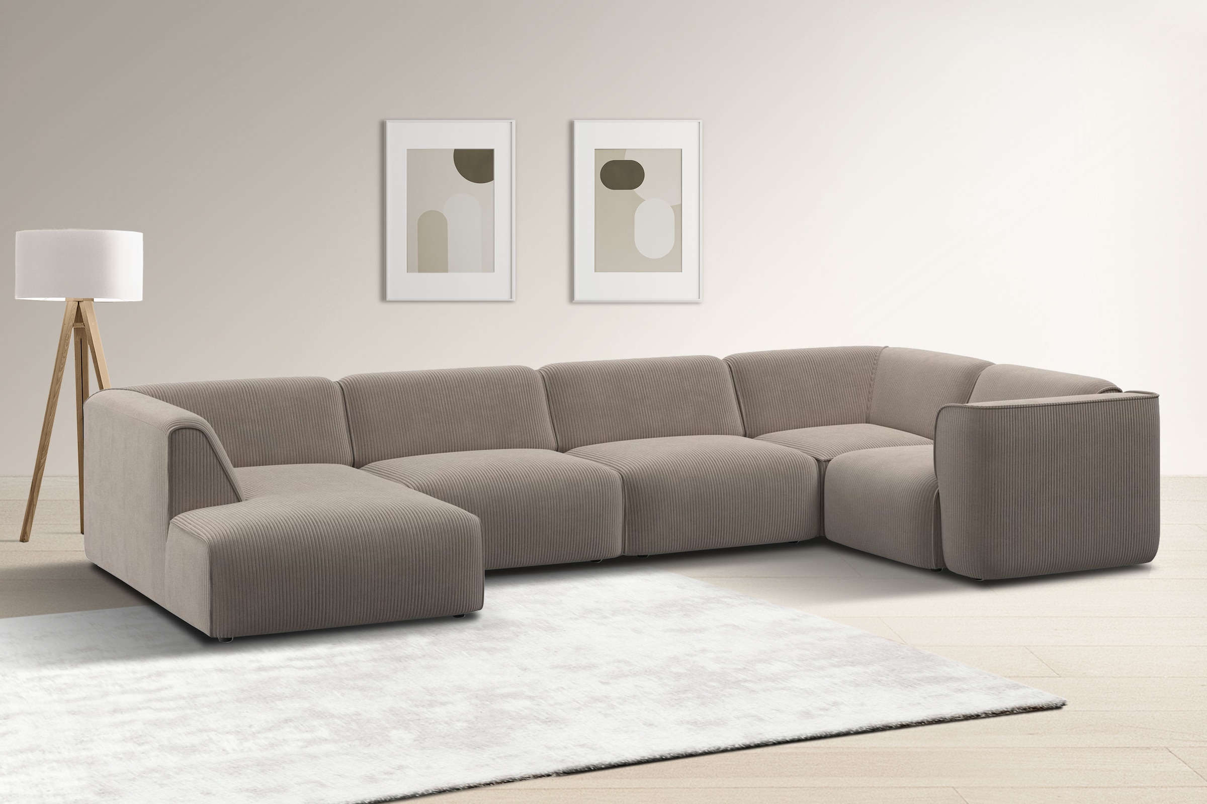 RAUM.ID Wohnlandschaft »Merid U-Form, jederzeit durch Module erweiterbar, B/T/H: 367/206/70 cm«, als Modul oder separat verwendbar, für individuelle Zusammenstellung