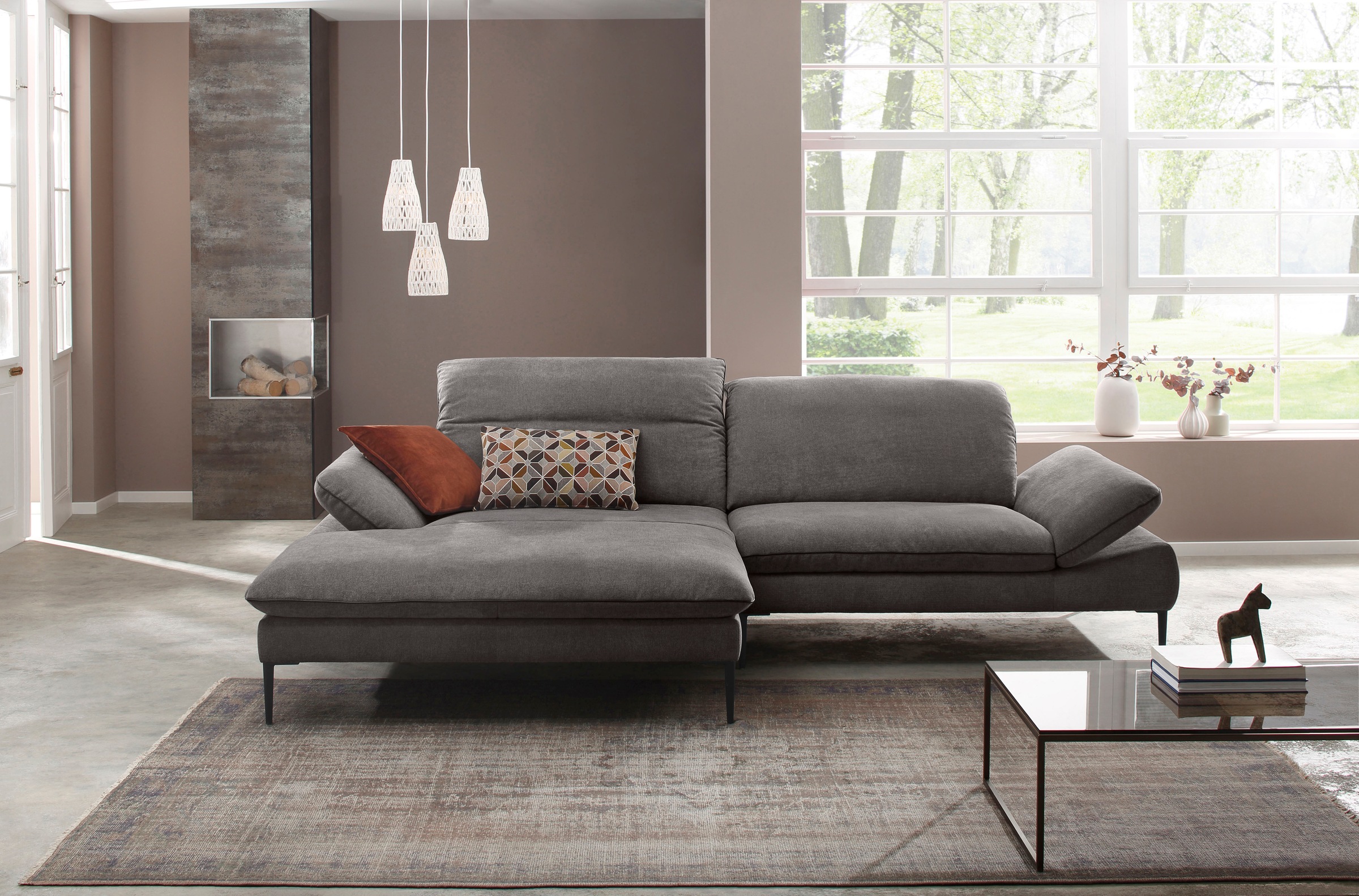 W.SCHILLIG Ecksofa »enjoy&MORE, Designsofa, elegant und bequem, L-Form«, Sitztiefenverstellung, Füße schwarz pulverbeschichtet, Breite 294 cm