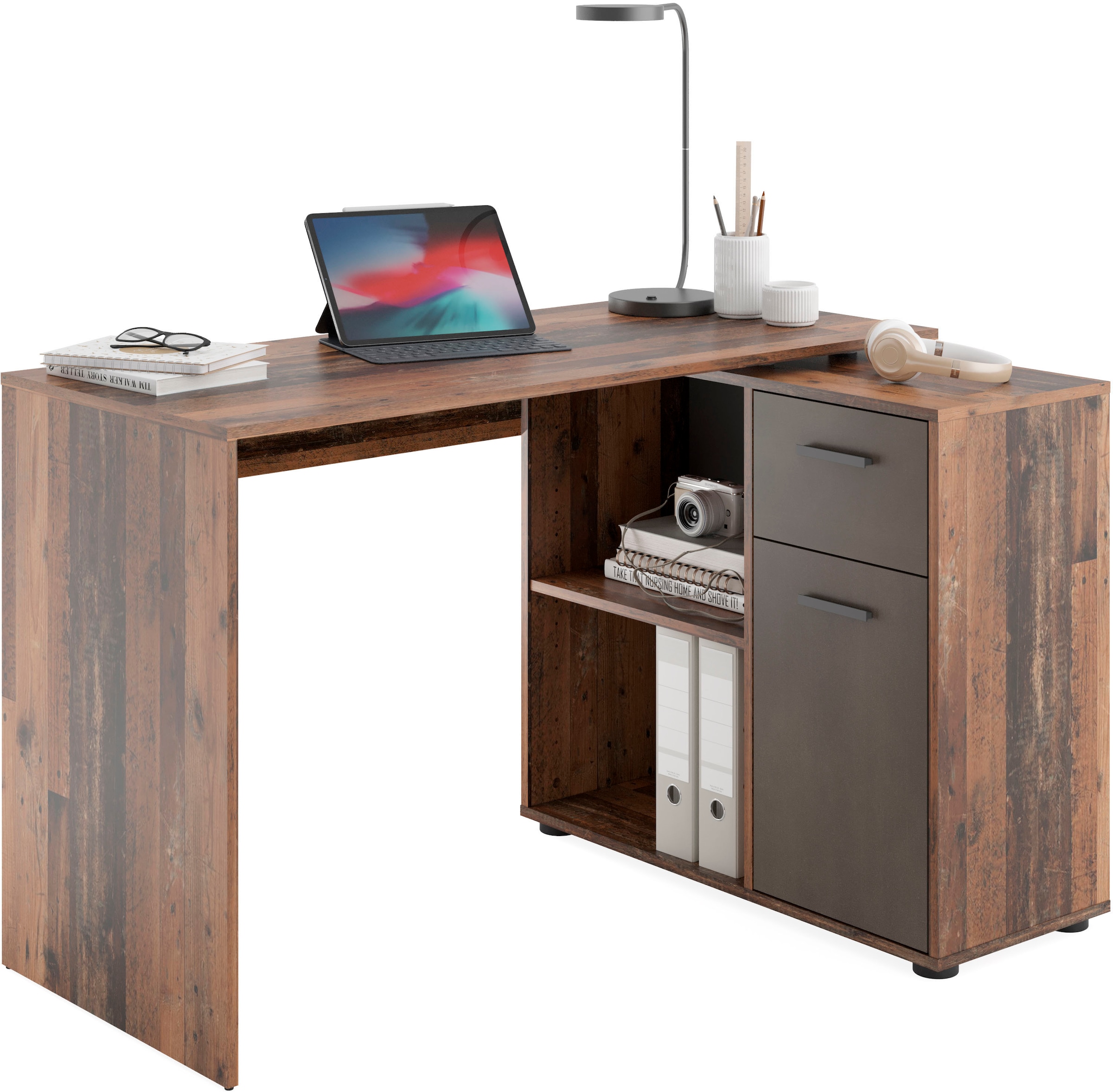 FMD Eckschreibtisch »AUGSBURG«, Schreibtisch/Sideboard m. Stauraum, beidsei günstig online kaufen