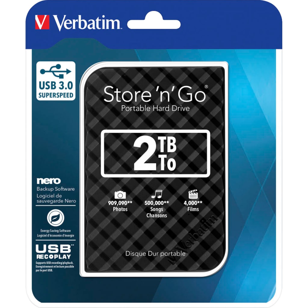 Verbatim externe HDD-Festplatte »Store 'n' Go USB 3.0«, Anschluss USB 3.0-USB 2.0