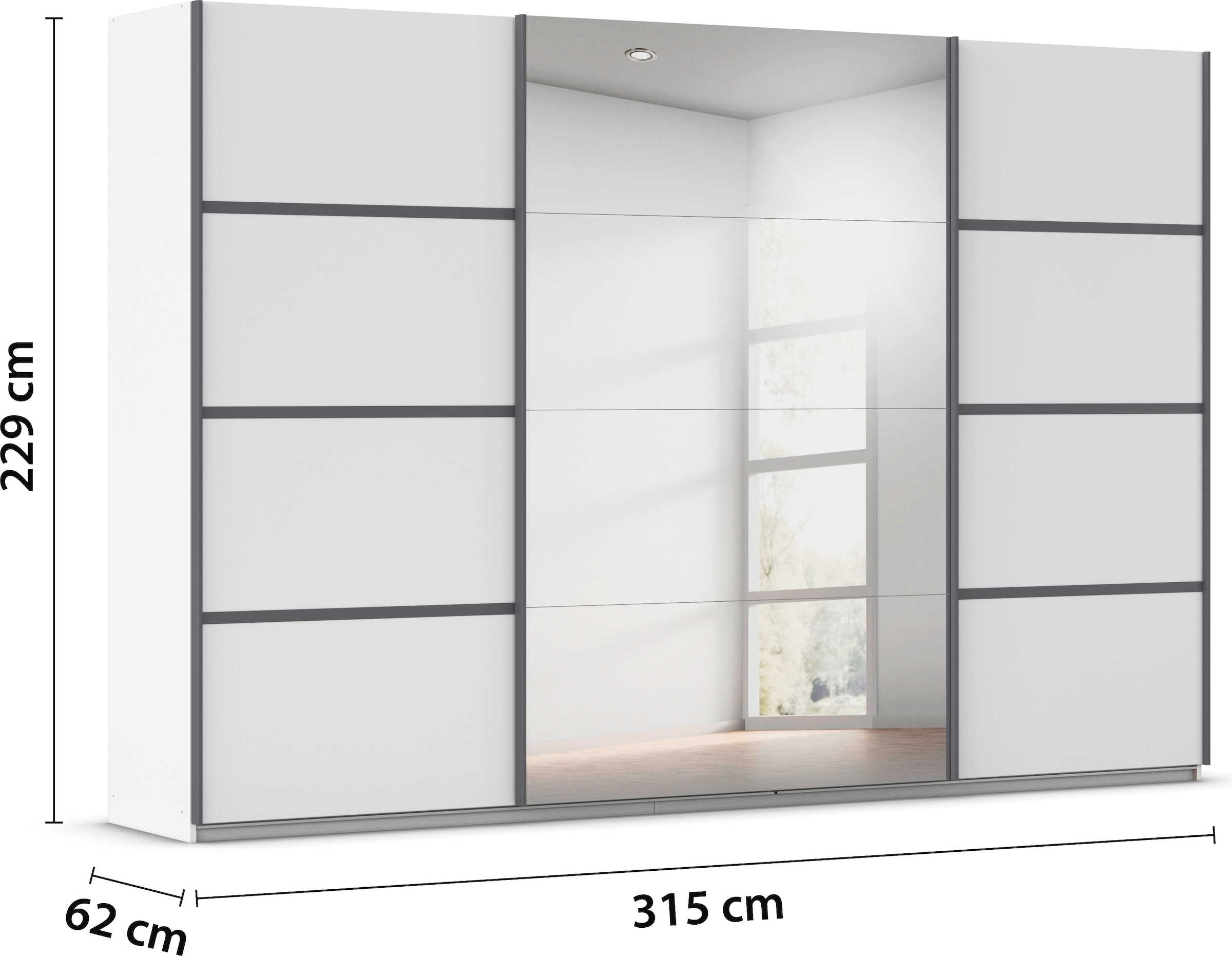 rauch Kleiderschrank »Schwebetürenschrank Garderobe Schrank TOP ANGEBOT Avola«, (in 3 verschiedenen Ausstattungen BASIC/CLASSIC/PREMIUM inkl. Spiegel), mit eleganten Zierleisten in Chrom, Schwarz oder Weiß MADE IN GERMANY