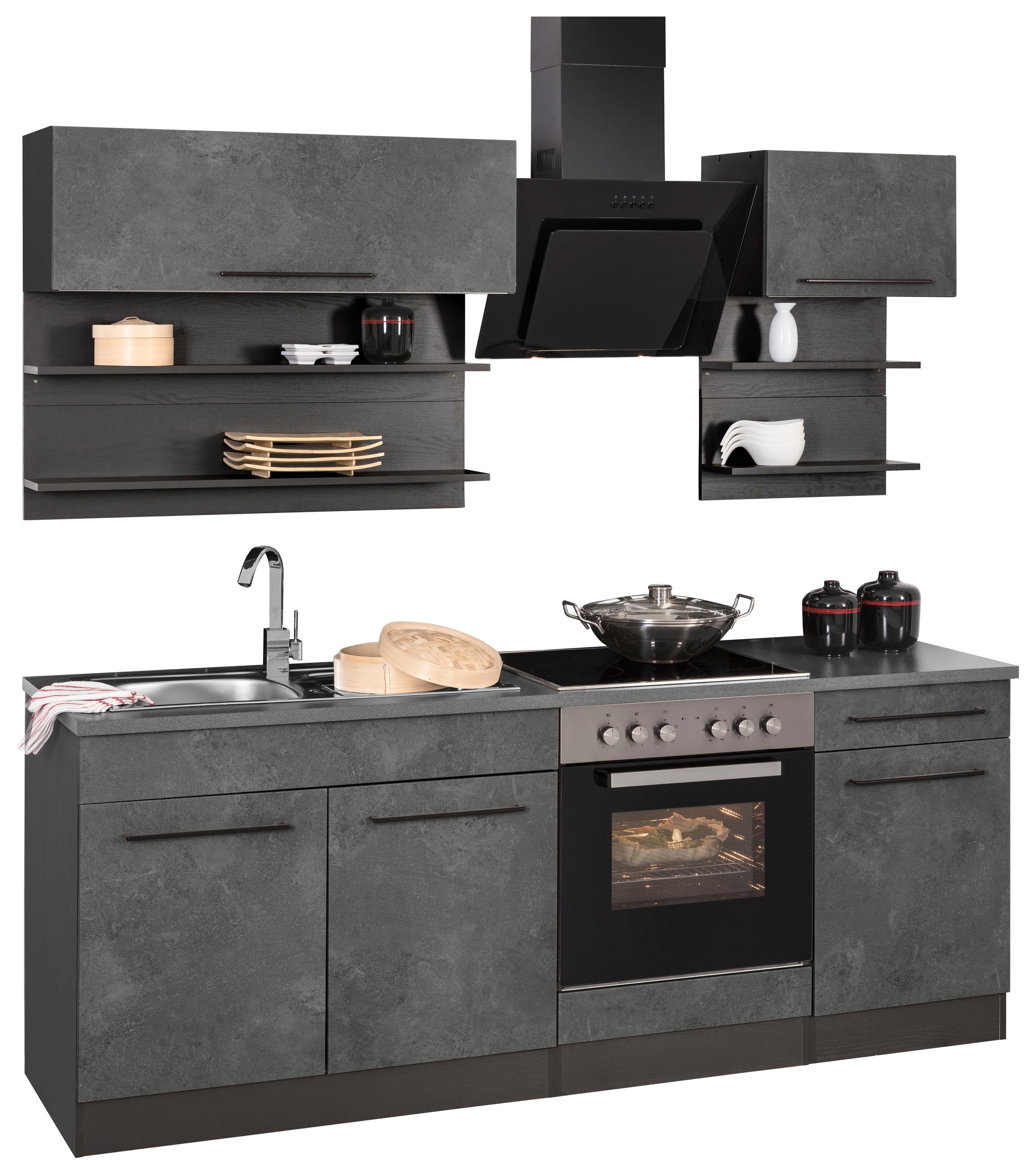 HELD MÖBEL Küchenzeile »Tulsa«, mit E-Geräten, Breite 210 cm, schwarze  Metallgriffe, MDF Fronten auf Raten kaufen